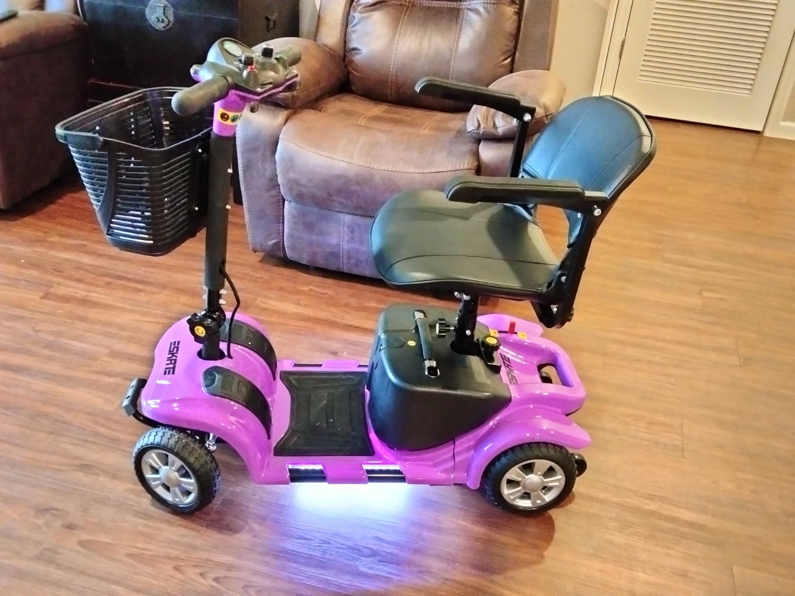 Mobility Scooter for Adults, Senior, 4 Wheels Electric Powered Chargeable Device for Travel, Lightweight and Portable, with LED Headlights and Basket, Charger Included (RED) customer photo 2