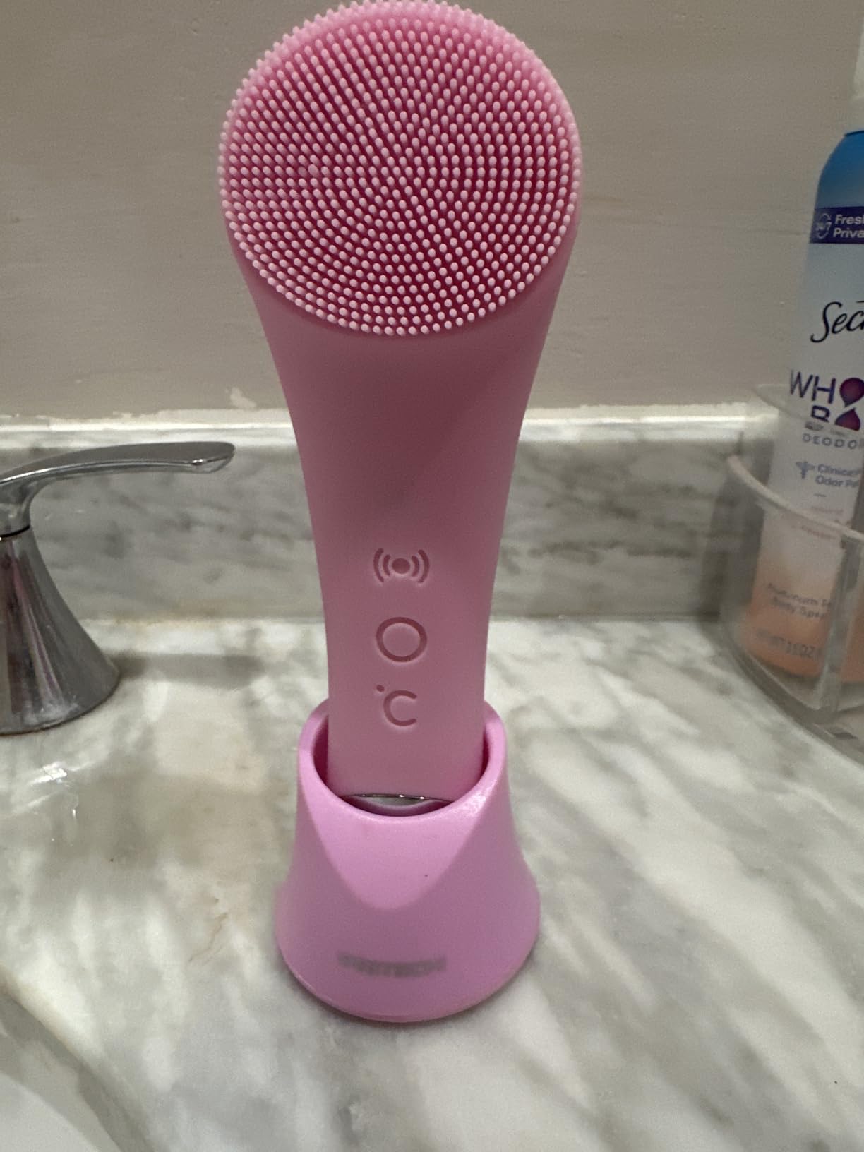 PRITECH Silicone Face Scrubber, Rechargeable Facial Cleansing Brush with Heat Massage End, Vibrating Exfoliator Scrubber for Deep Cleaning, Waterproof Face Brush for Women and Men (Green) customer photo 2