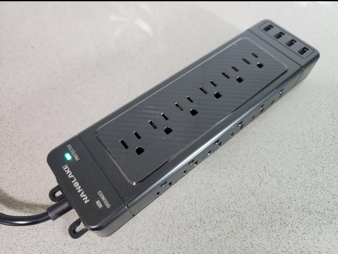 Surge Protector Power Strip 10ft Cord/High Joules Surge Protection (4800J)/Heavy Duty/Multiple outlets/Mountable/18AC/15A/USB A+C(PD20W), Flat Plug, Commercial, Industrial, Office, Home, Black customer photo 1