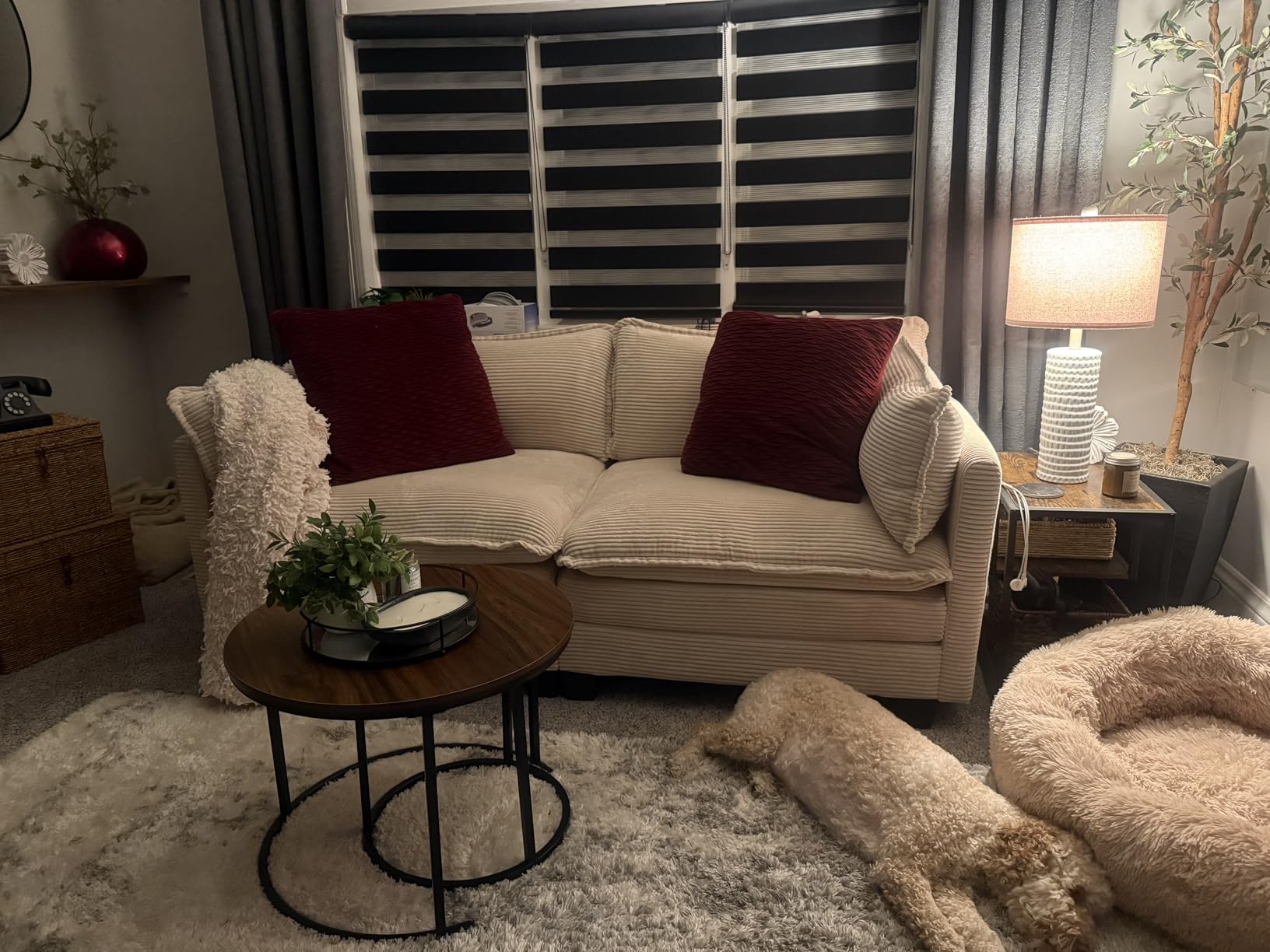ROWHY 112'' Modular Sectional Cloud Couch with Movable Ottoman, 4 Seat Modern Corduroy Sofa, Deep Seat L Shaped Couch for Living Room Bedroom Apartment, Beige customer photo 1