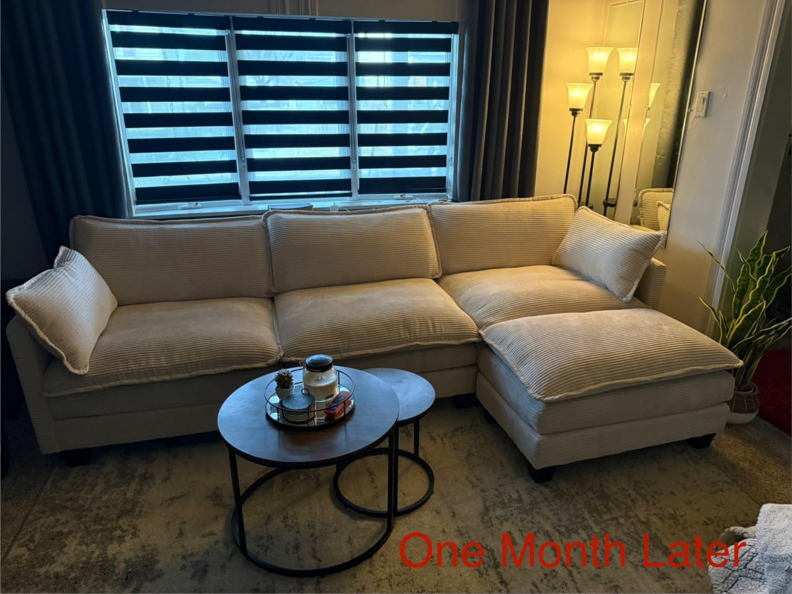 ROWHY 112'' Modular Sectional Cloud Couch with Movable Ottoman, 4 Seat Modern Corduroy Sofa, Deep Seat L Shaped Couch for Living Room Bedroom Apartment, Beige customer photo 2