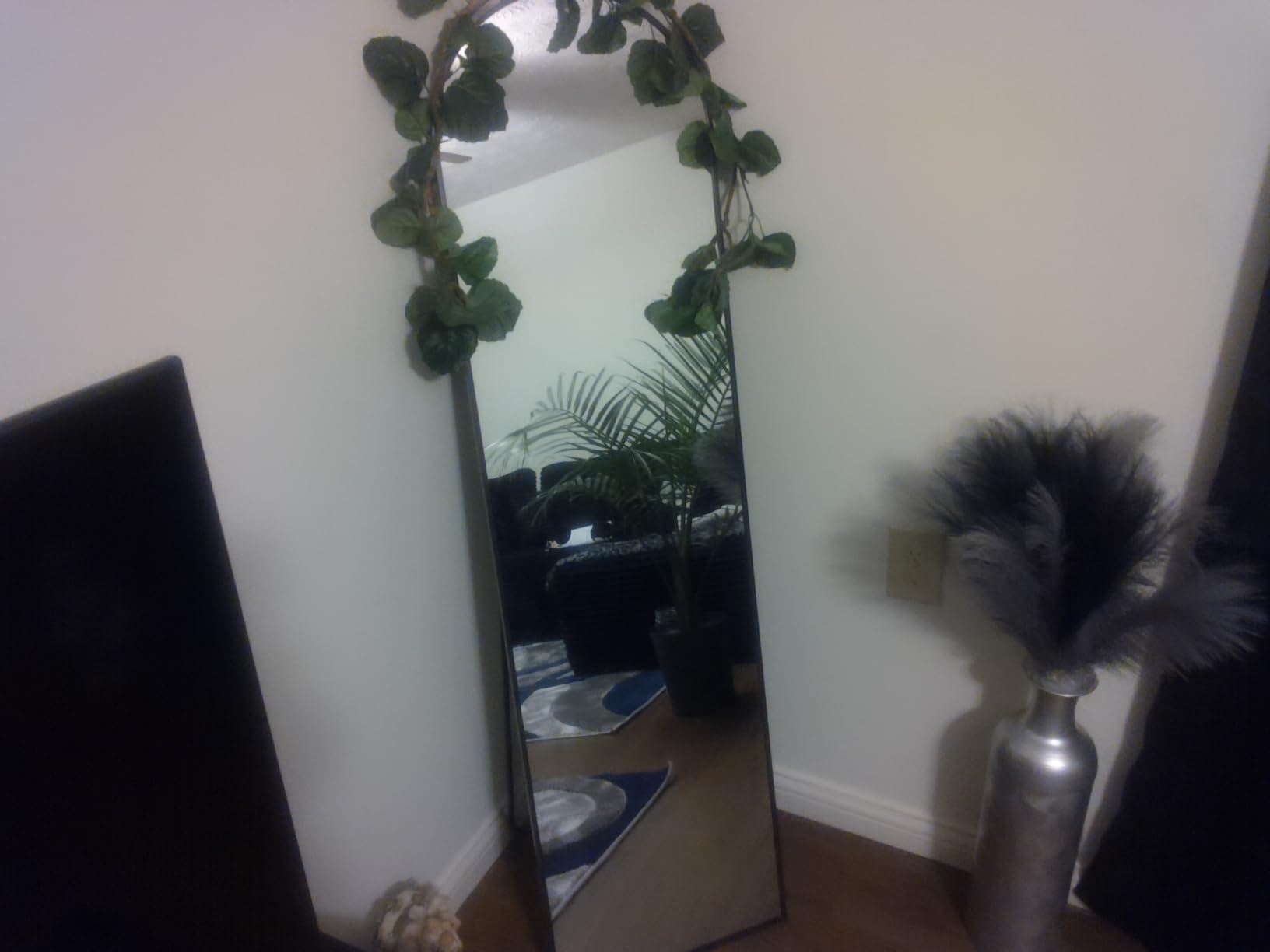 Delma Arched Full Length Mirror with Stand, Black Floor Mirror | Aluminium alloy frame with HD float glass for distortion-free reflection. Free standing or wall mounted. customer photo 2