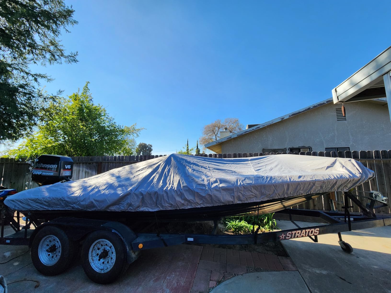 17-19FT Bass Boat Cover with Motor Cover, 1200D PU Waterproof Trailerable | Marine Grade Oxford Fabric, UV & Tear Resistant, Air Vents, Elastic Hem, Double Stitching, Secure Strap, Up to 96