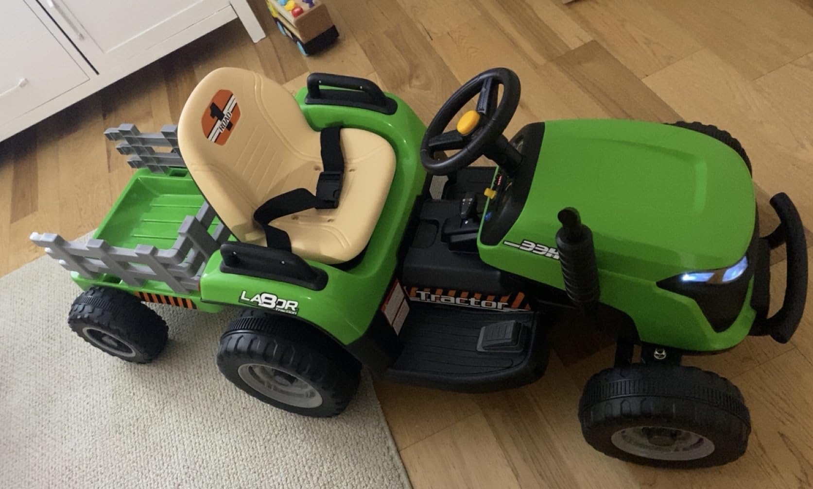 ARBELI 12V 7AH Kids Ride On Tractor w/Trailer & Remote Control, Green | Ride on toys for kids ages 2-5, dual 45w motors, shifter, 66lbs weight capacity, bluetooth music, birthday gift customer photo 1