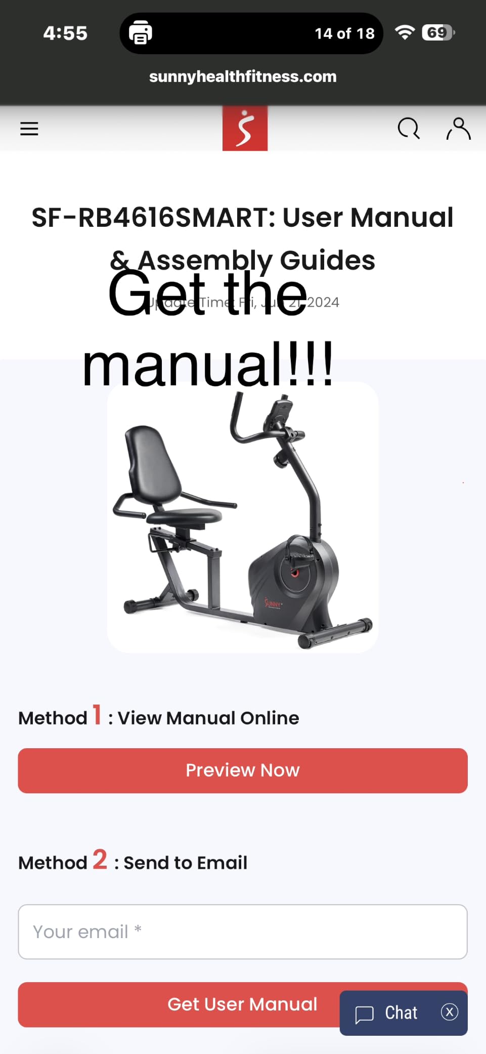 Sunny Health & Fitness Smart Recumbent Bike, Wide Cushioned Seat & Back, Indoor Cycling Machine for Adult/Seniors Home Exercise, Free SunnyFit App Connection customer photo 1