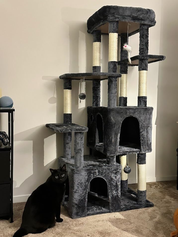 Globlazer Cat Tower for Indoor Cats, Heavy Duty Cat Trees for Large Cats Adult Big Cats Maine Coon Cat Tree Tower with Scratching Post, Extra Large Top Perch, Cat Condos, F61, Light Grey, 61inch customer photo 2