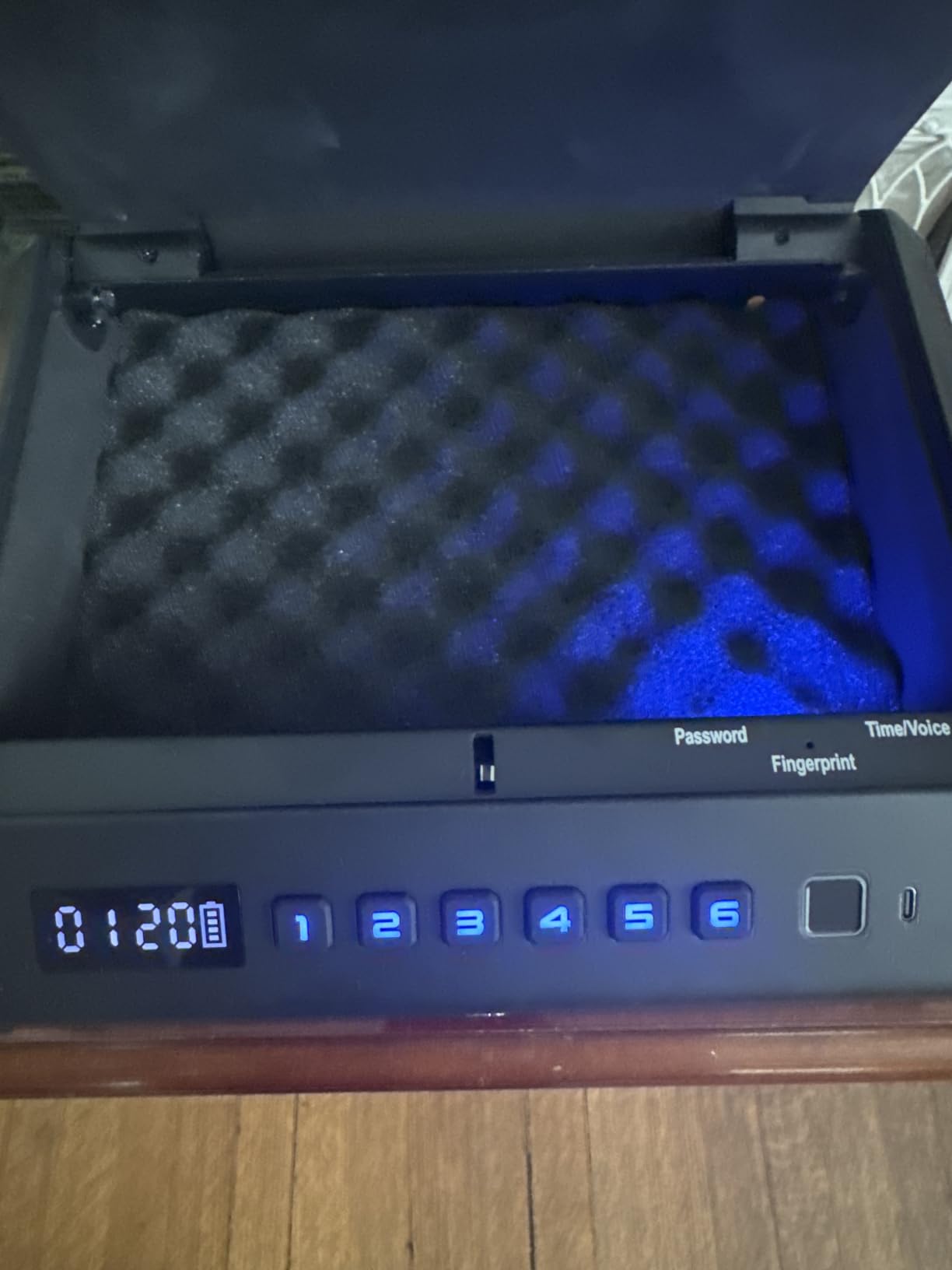 Large Biometric Gun Safe for Pistols, 100 Sets of Fingerprint Handgun Safe with Internal Light & Silent Mode, Gun Lock Box for Home Bedroom Bedside Nightstand and Car, AA batteries customer photo 2