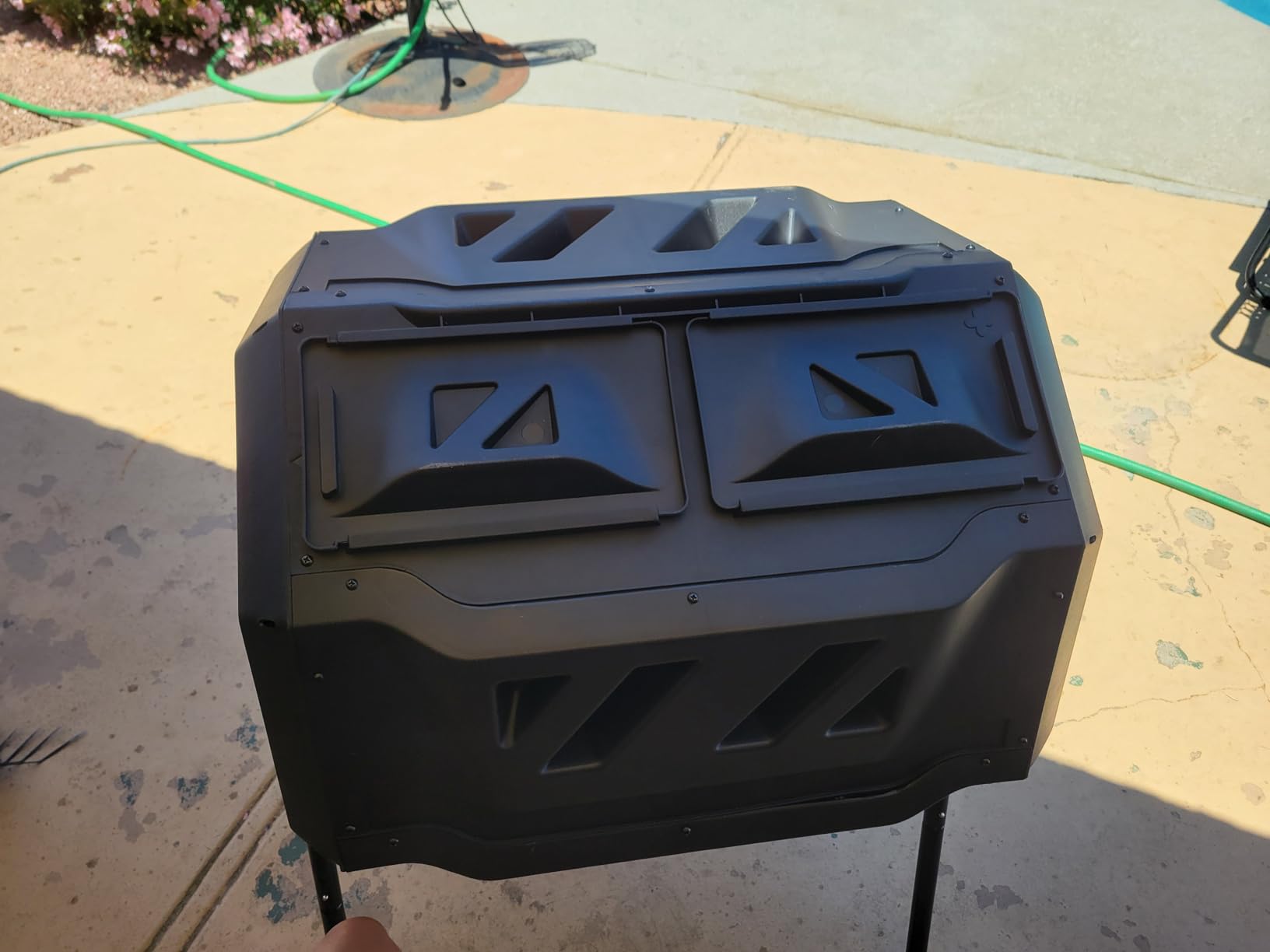 43 Gallon Outdoor Dual Chamber Tumbling Composter - BPA Free, Rotating Compost Bin with Sliding Doors & Steel Frame for Garden/Yard customer photo 1