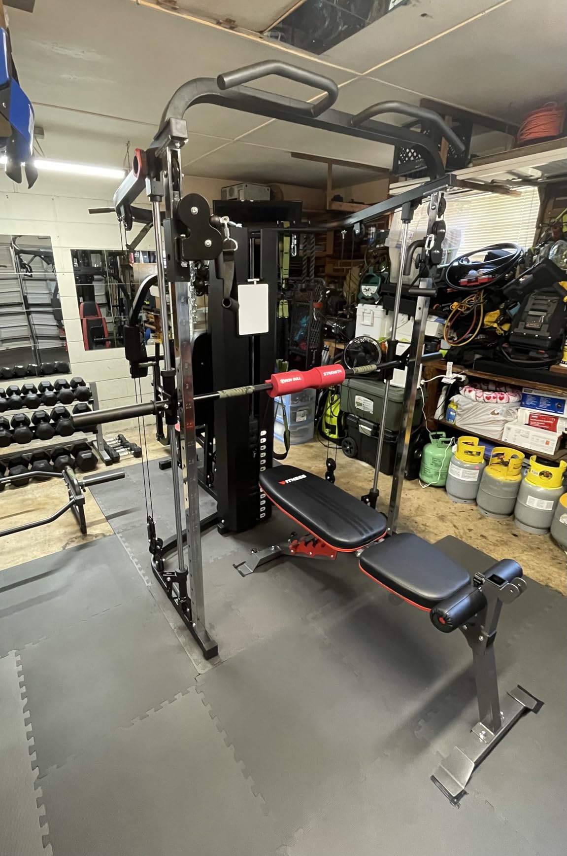 SunHome Multifunction Home Gym Equipment Workout Station, Smith Machine with 138LB Weight Stack, Leg Press, LAT Station for Full Body Training customer photo 2