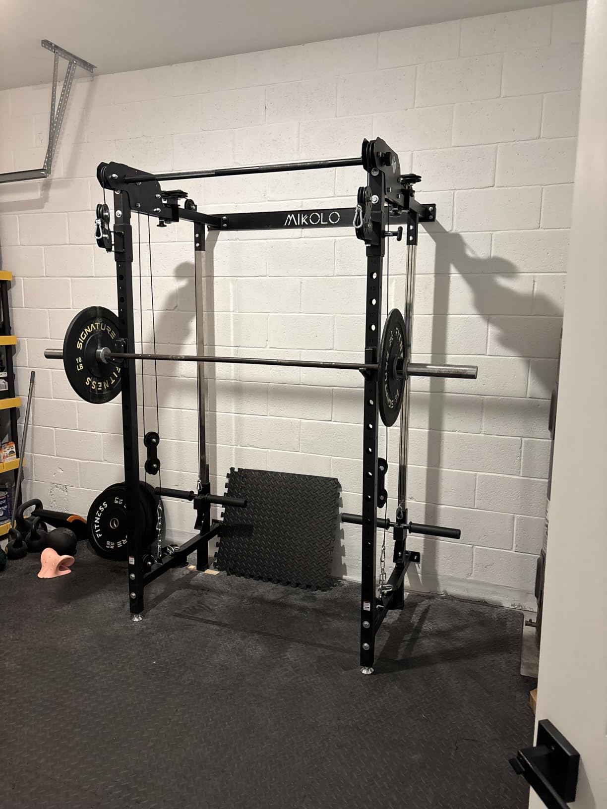 Mikolo Folding Squat Rack, Wall Mounted Power Rack with Cable Crossover Machine & LAT Pull Down, Functional Trainer with 5 Adjustable Function Modes, Home Gym Package customer photo 2