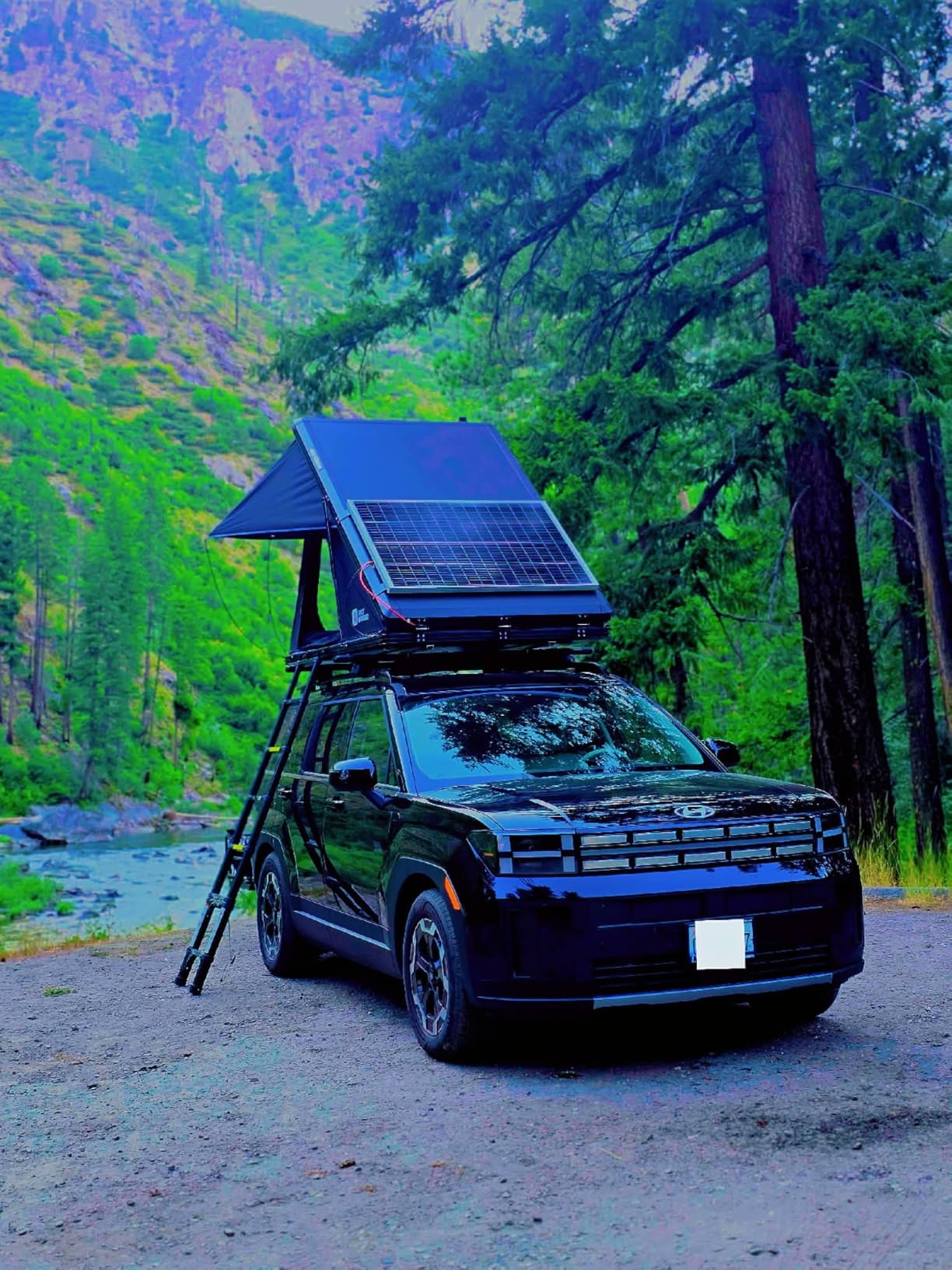 Solar Panel Rooftop Tent Hard Shell, Pop Up Car Roof Top Tent Hardshell | Aluminum Roof Tent with USB Outlet, Luggage Bar, LED Light Strip, Suitable for Jeep SUV Truck, 2 Person Camping customer photo 1