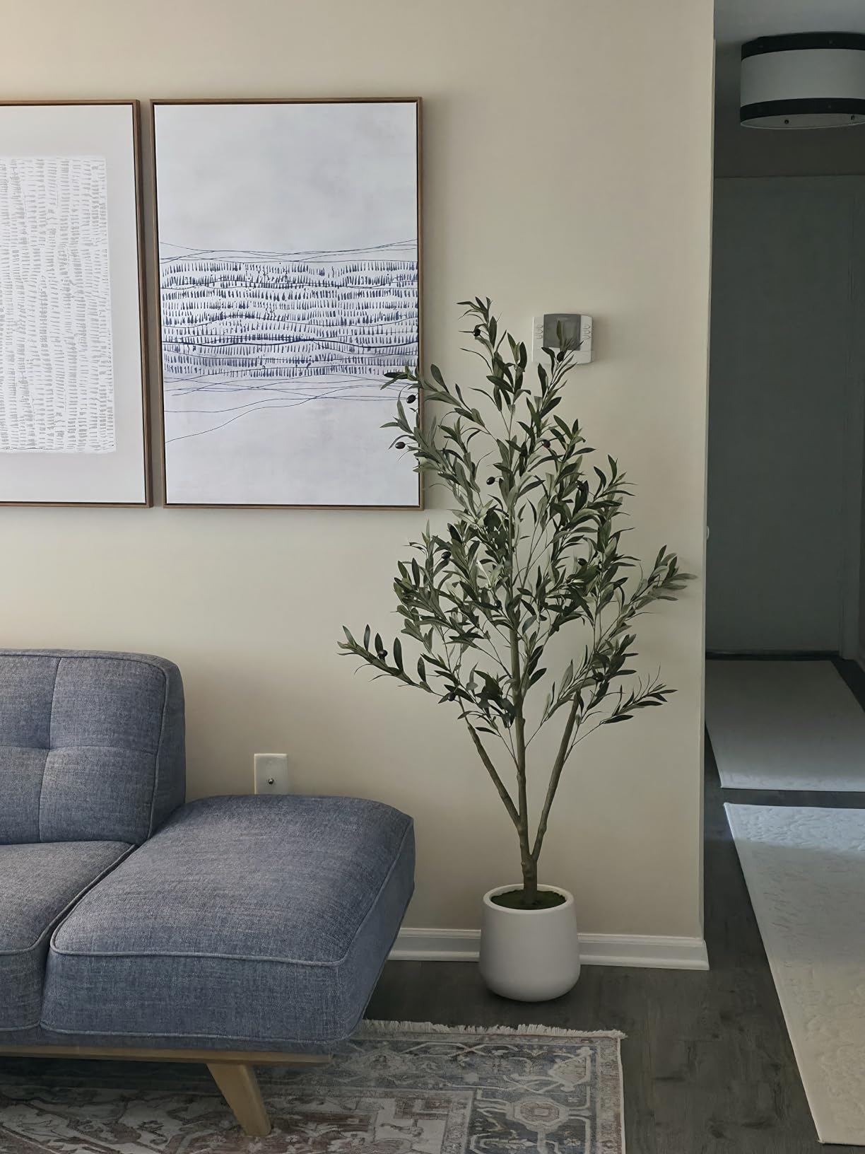 VIVATREES Olive Trees Artificial Indoor, 7FT Tall Faux Olive Tree with White Tall Planter, Artificial Plants with Natural Wood Trunk and Lifelike Fruits for Home Office Decor customer photo 1