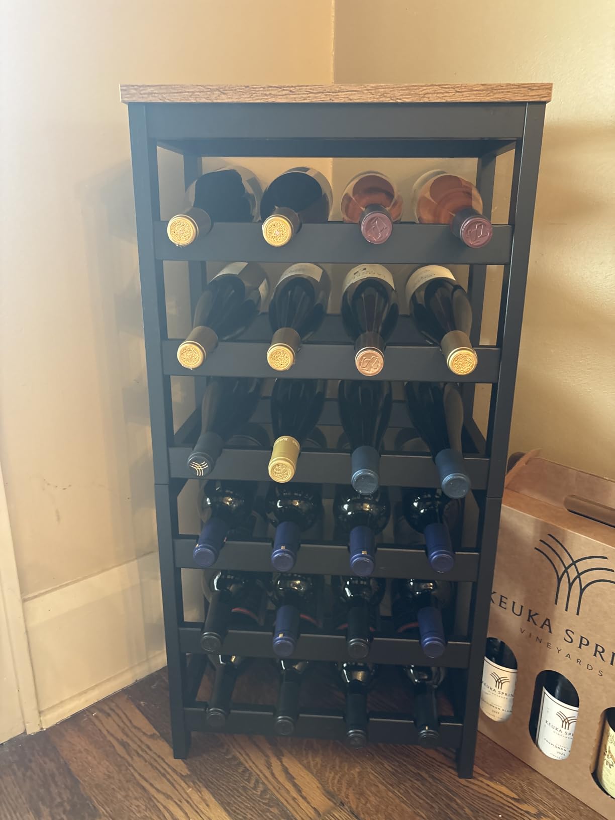VASMIA Wine Rack Freestanding Floor, 6 Tier Bamboo Wine Storage Shelves with Table Top, 24-Botttle Wine Rack Shelf for Kitchen Bar Dining Room Living Room, Rustic Brown and Black customer photo 2