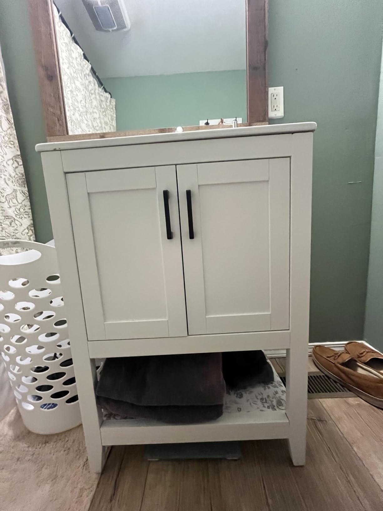 Yaheetech 24 Inch Freestanding Bathroom Vanity with Ceramic Sink, White | Bathroom Sink Cabinet for Small Bathrooms, 2-Door with Open Shelf Storage, MDF Frame, Raised Legs for Easy Floor Cleaning customer photo 2