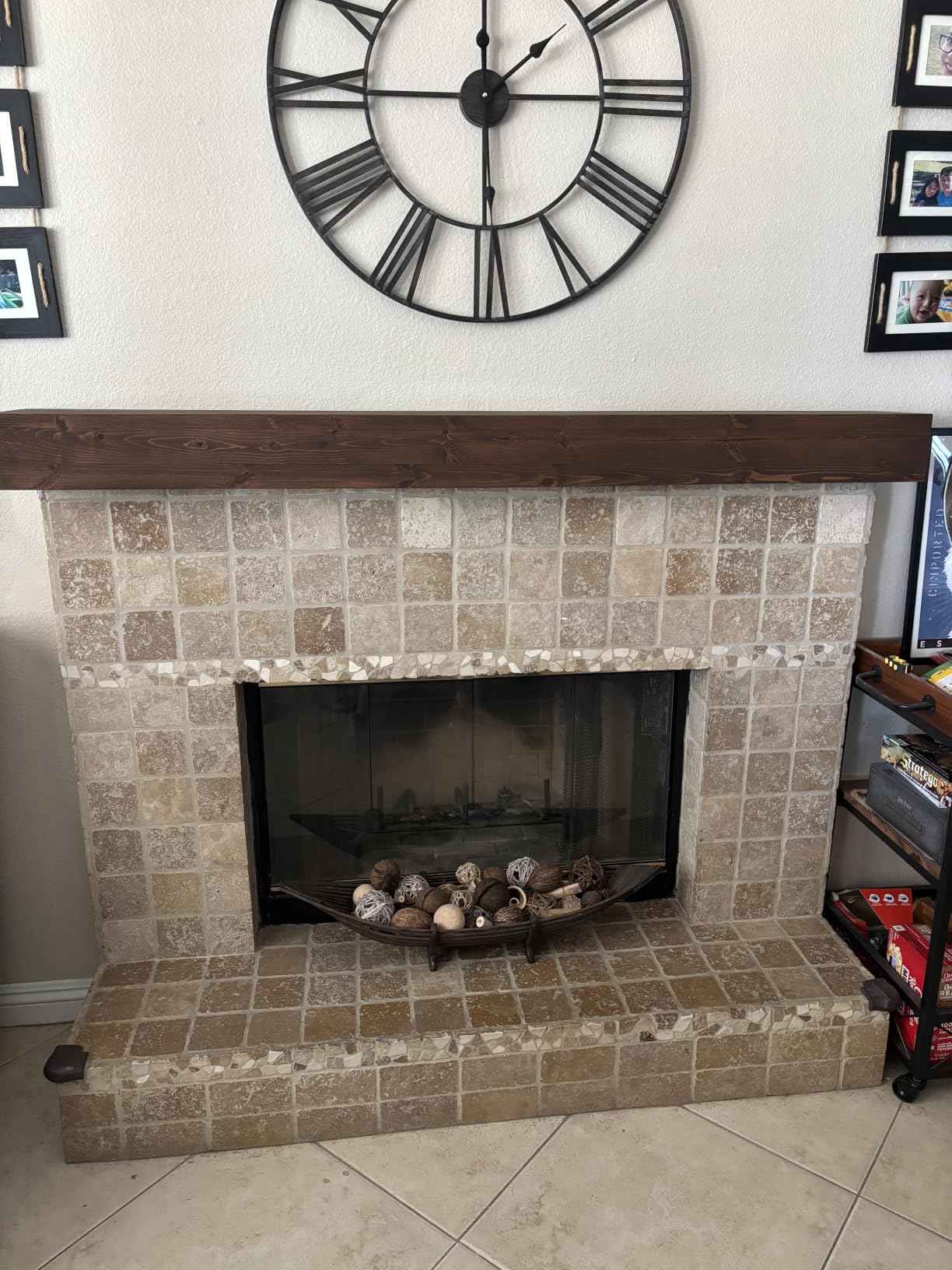 G GOOD GAIN Fireplace Mantel Shelves 54x8x5 inch for Wall Decor, Dark Walnut | Floating Wood Mantle Shelves, Handcrafted, 5'' Thick Pine Wood, for Bedroom, TV, Books, Livingroom, Farmhouse, Easy Installation customer photo 2