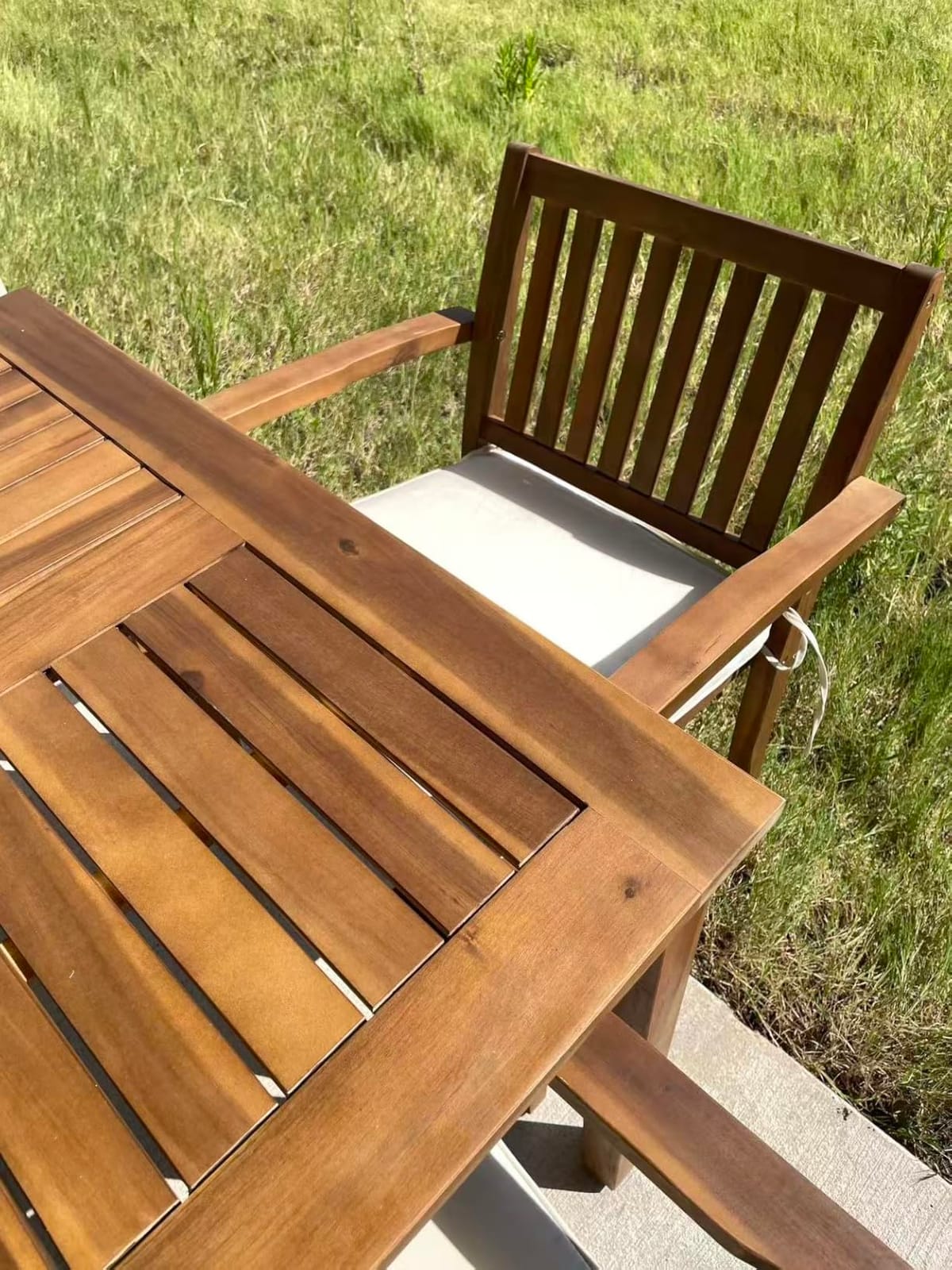 Flamaker 5 Pieces Outdoor Dining Set Acacia Wood Outdoor Table and Chairs | Outdoor Dining Sets for 4 with Soft Cushions, Patio Table and Chairs Set for Deck, Backyard, Garden customer photo 2