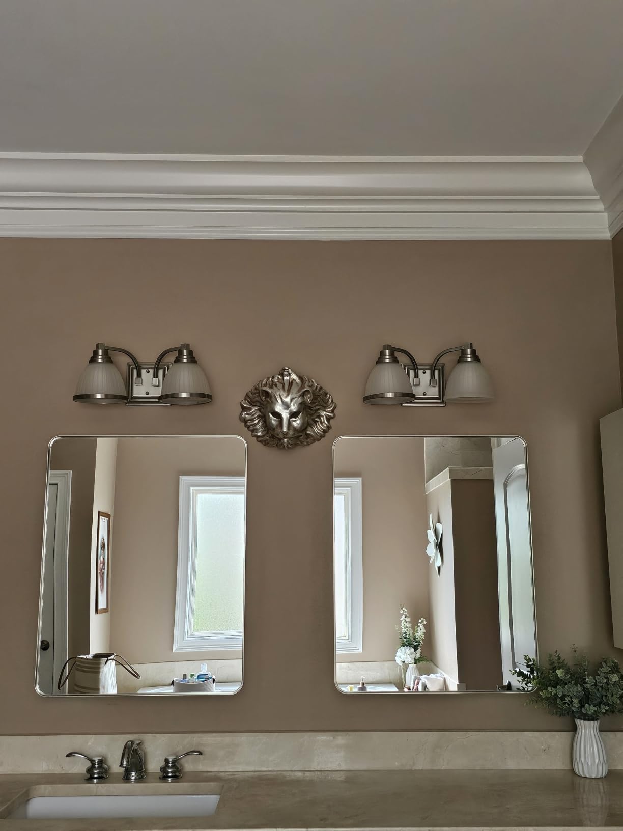 Keonjinn 20 x 30 Inch Brushed Nickel Bathroom Mirrors for Over Sink | HD Tempered Glass, Silver Vanity Mirror, Rust-Resistant Aluminum Frame, Rounded Rectangle, French Cleat Mount, Home Décor customer photo 1