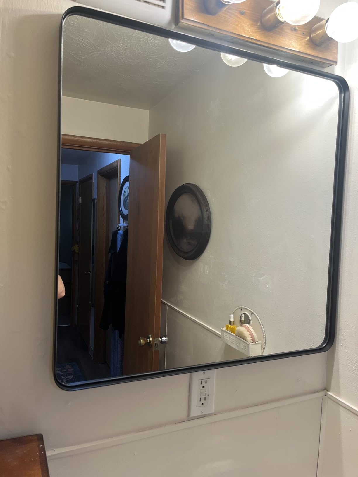 Keonjinn 20 x 30 Inch Brushed Nickel Bathroom Mirrors for Over Sink | HD Tempered Glass, Silver Vanity Mirror, Rust-Resistant Aluminum Frame, Rounded Rectangle, French Cleat Mount, Home Décor customer photo 2