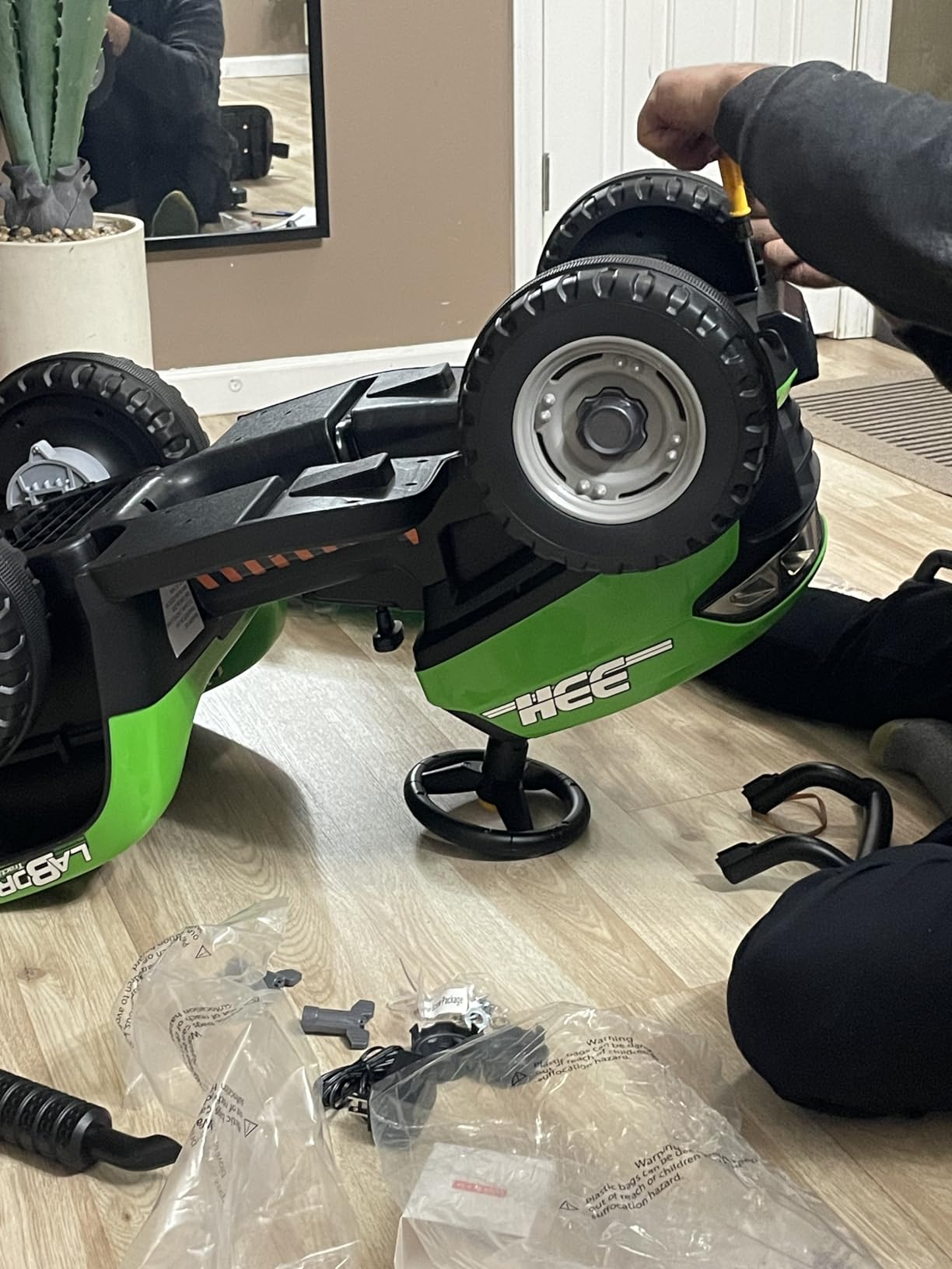 ARBELI 24V Ride On Tractor w/2.4G Remote Control, Tiltable Trailer, Green | 2x75w motors, EVA tires, detachable trailer, bluetooth music, 24v ride on toys for kids ages 2-5, ideal for backyards/parks customer photo 1