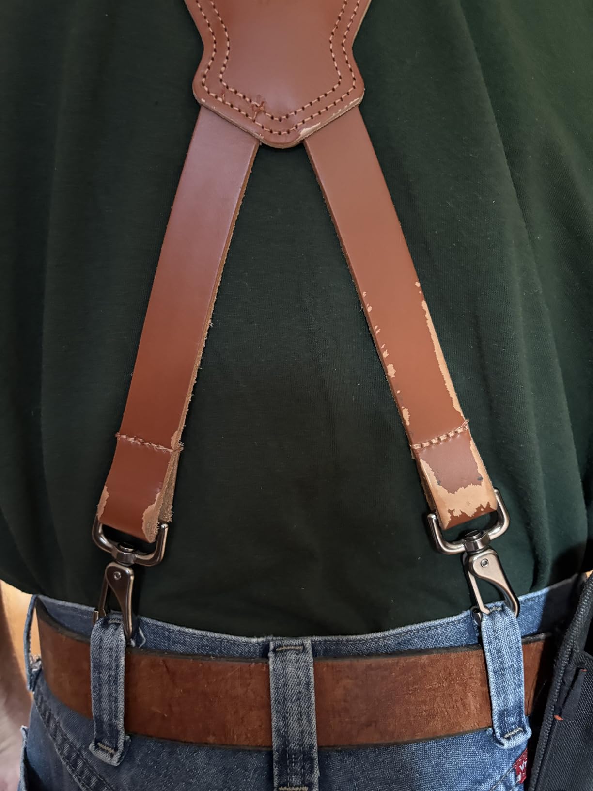 WELKINLAND Top-Grain Buffalo Leather Suspenders, Mens Heavy Duty Suspenders customer photo 2
