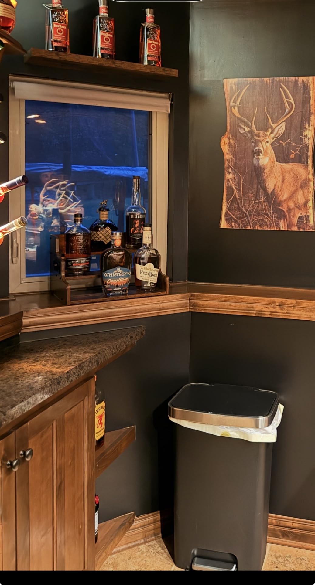 KLM Liquor Bottle Display Shelf, Coffee Syrup Rack Organizer, 3 Step Countertop Liquor Wine Rack, mini bar, liquor cabinet, Home Retro Bar Shelf Stand for Liquor Whiskey, Spirits customer photo 2