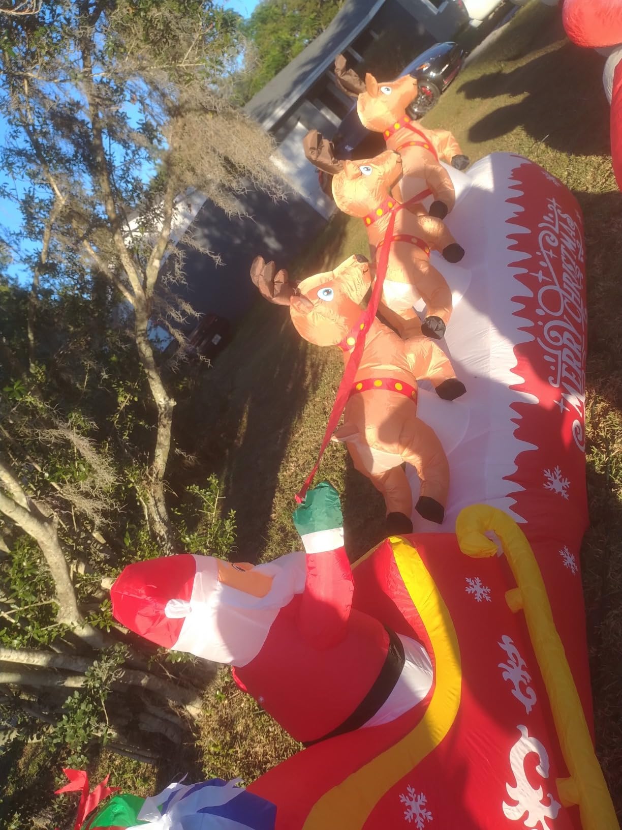 12 FT Christmas Inflatable Santa Claus on Sleigh with 3 Reindeers Outdoor Decorations, Giant Christmas Blow Up Yard Decorations with Bright LED Lights for Lawn Street Garden Xmas Holiday Party customer photo 2