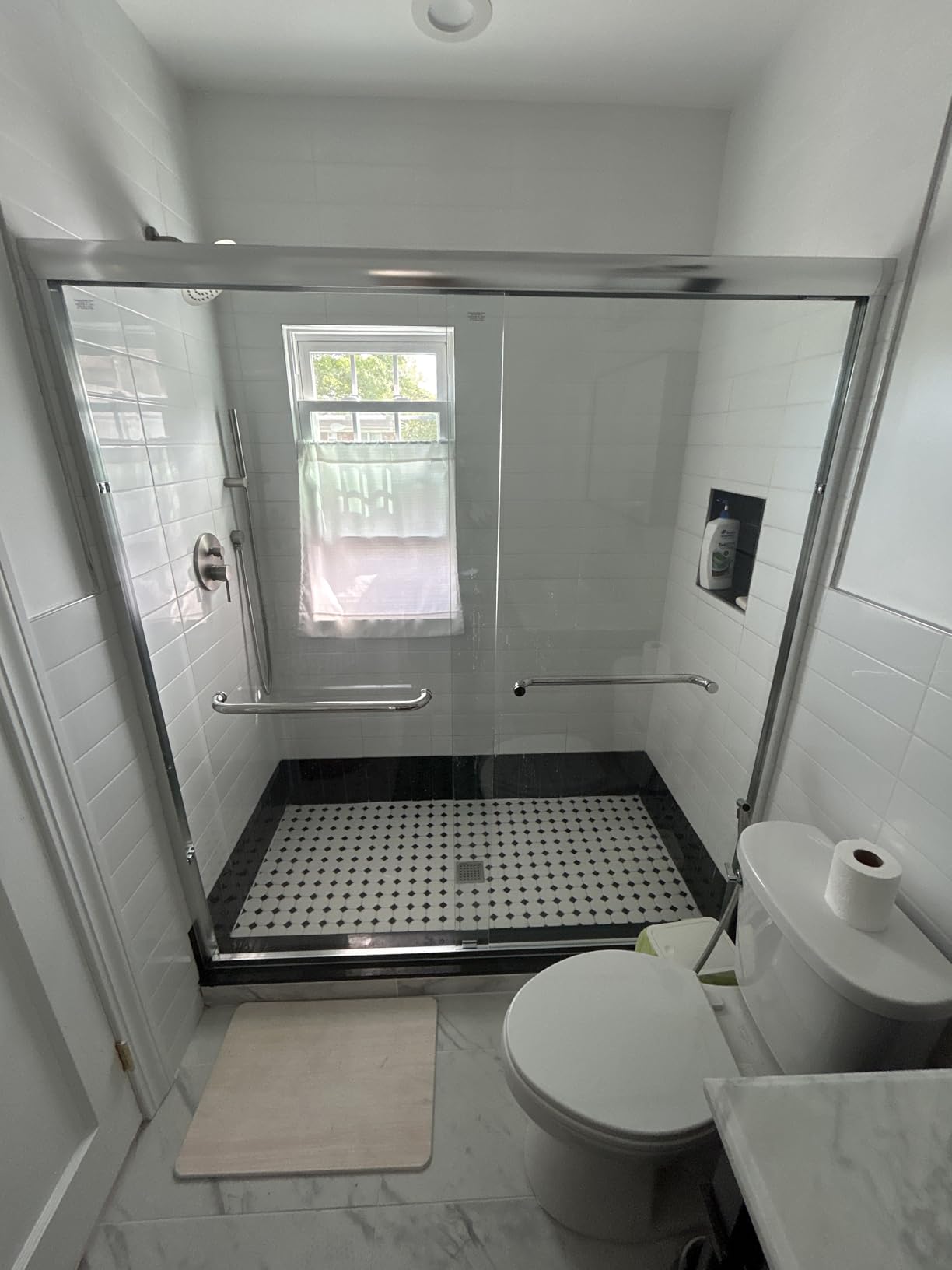 GETPRO Shower Door Double Sliding 57-60 in. W x 72 in. H Semi-Frameless Bypass Bathroom Glass Shower Sliding Doors, 1/4 inch Clear Tempered Glass Door for Walk-in Shower Matte Black customer photo 1