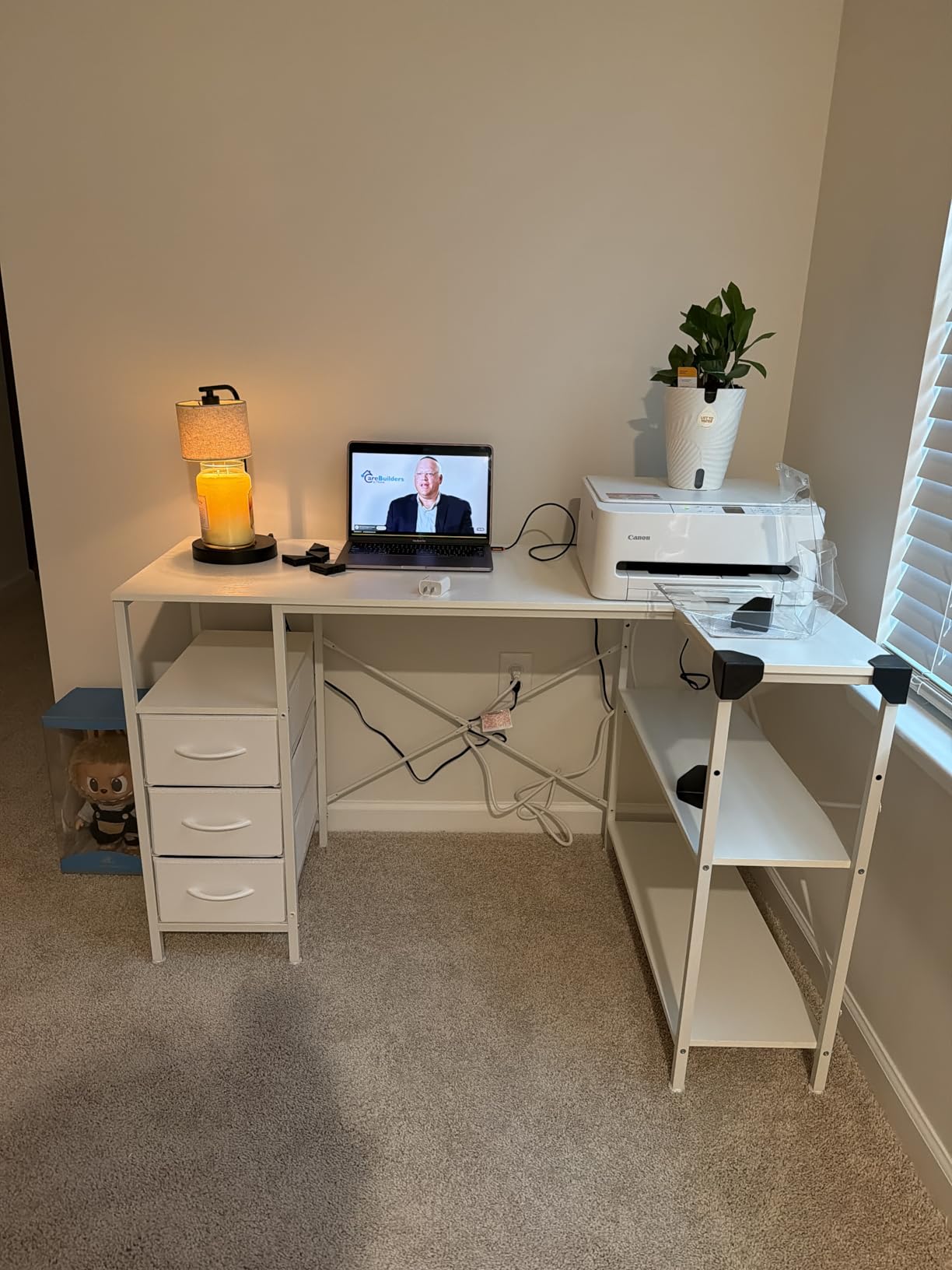 Huuger L Shaped Office Desk with Power Outlets & 3 Drawers | 47 Inch Computer Desk with Shelves, for Gaming, Corner Work, Home Office, Study, Rustic Brown customer photo 2
