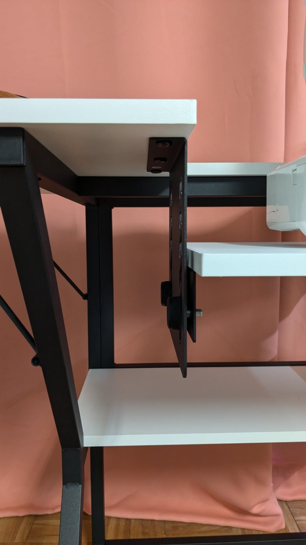 Vividwood Sewing Table, Large Sewing Machine Table with Adjustable Platform and Storage Shelf - White customer photo 2