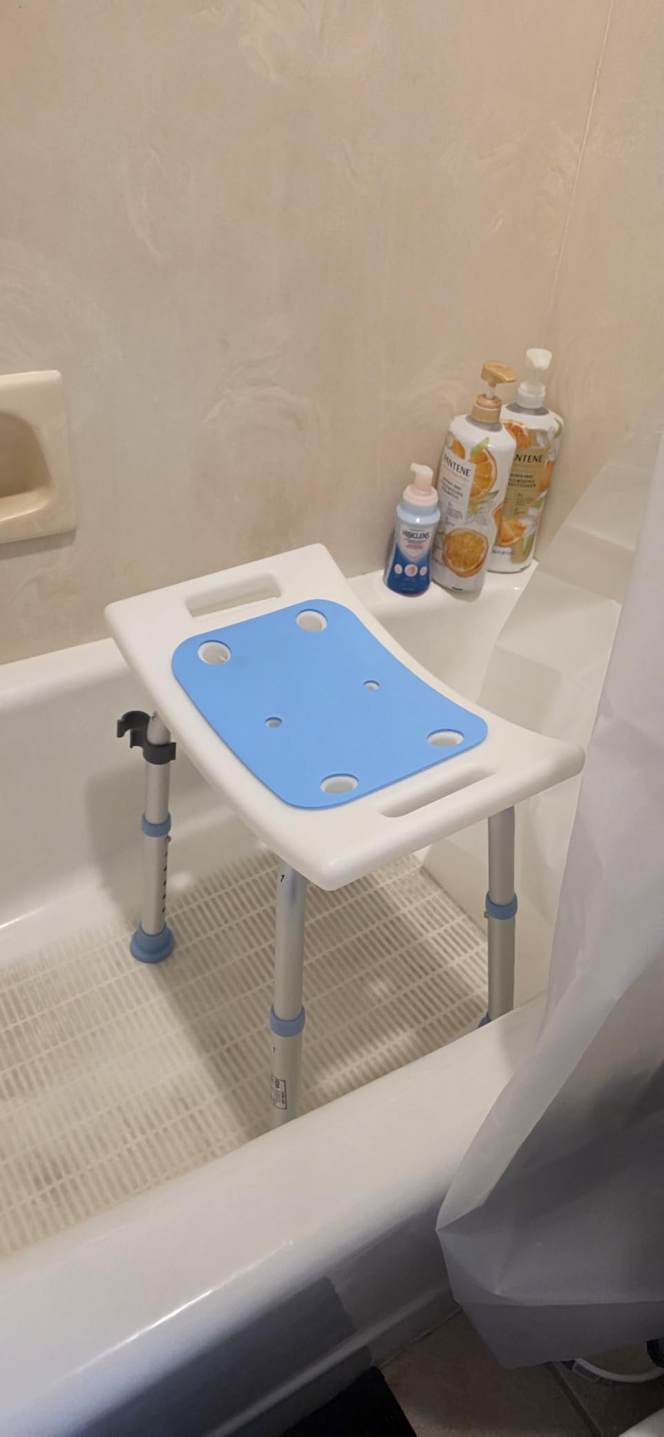 HOMLAND Shower Chair for Inside Shower, Adjustable Height Shower Stool | Lightweight Aluminum Frame for Elderly and Disabled (Light Blue) customer photo 1