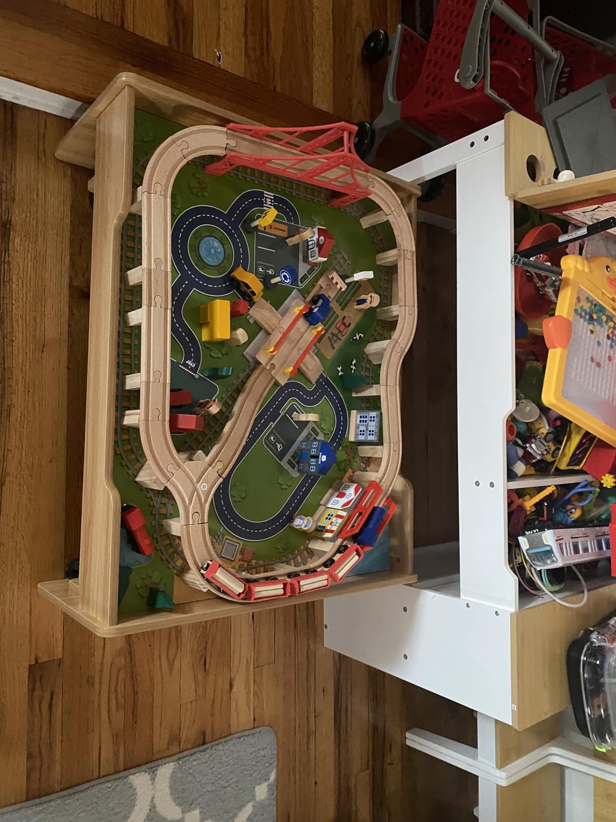 Train Table, Kids Play Table w/100 Multicolor Pieces, Storage Drawer, Train Set for Toddler w/Tracks, Trains, Cars, Gift for Boys and Girls Ages 3+ Years customer photo 2
