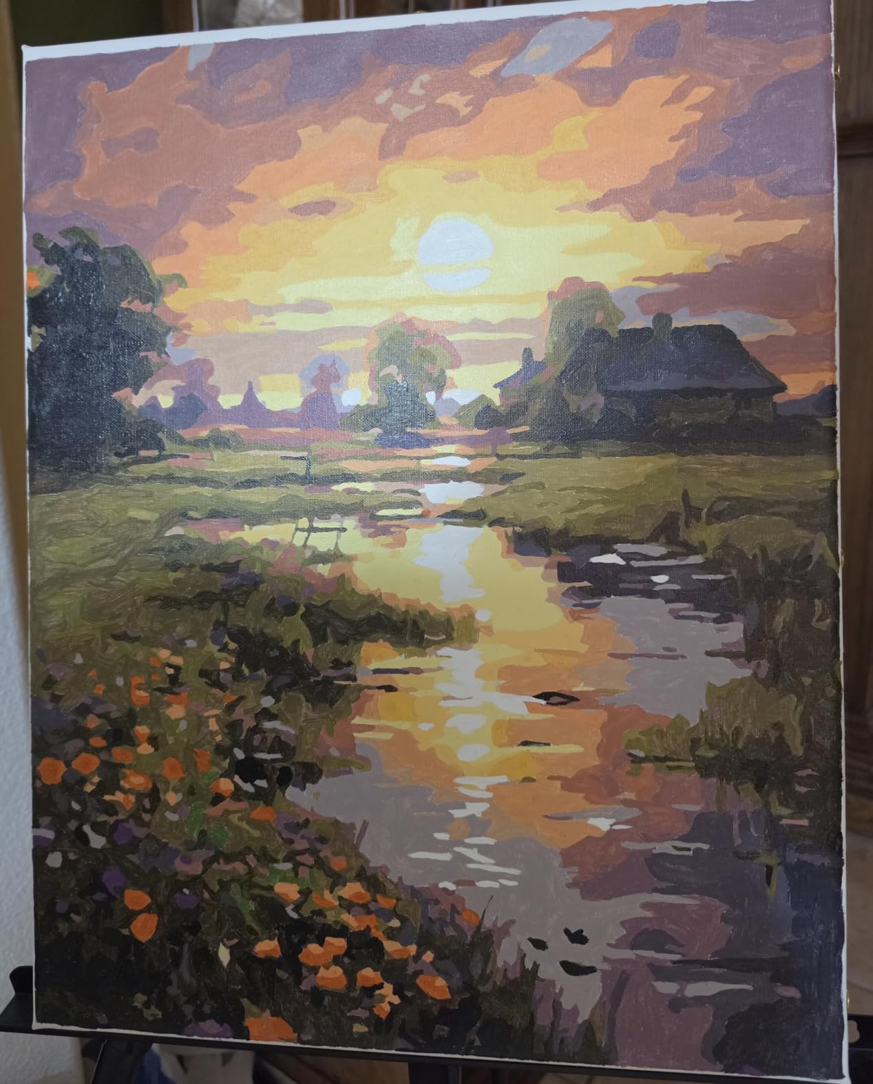 Paint by Numbers Kit for Adults Beginner 16x20 Inch, Countryside Sunset | DIY Acrylic Painting by Numbers Riverside Cabin Landscape, Without Frame Canvas, Stress Relief Craft Kits, Home Decor Gift customer photo 2