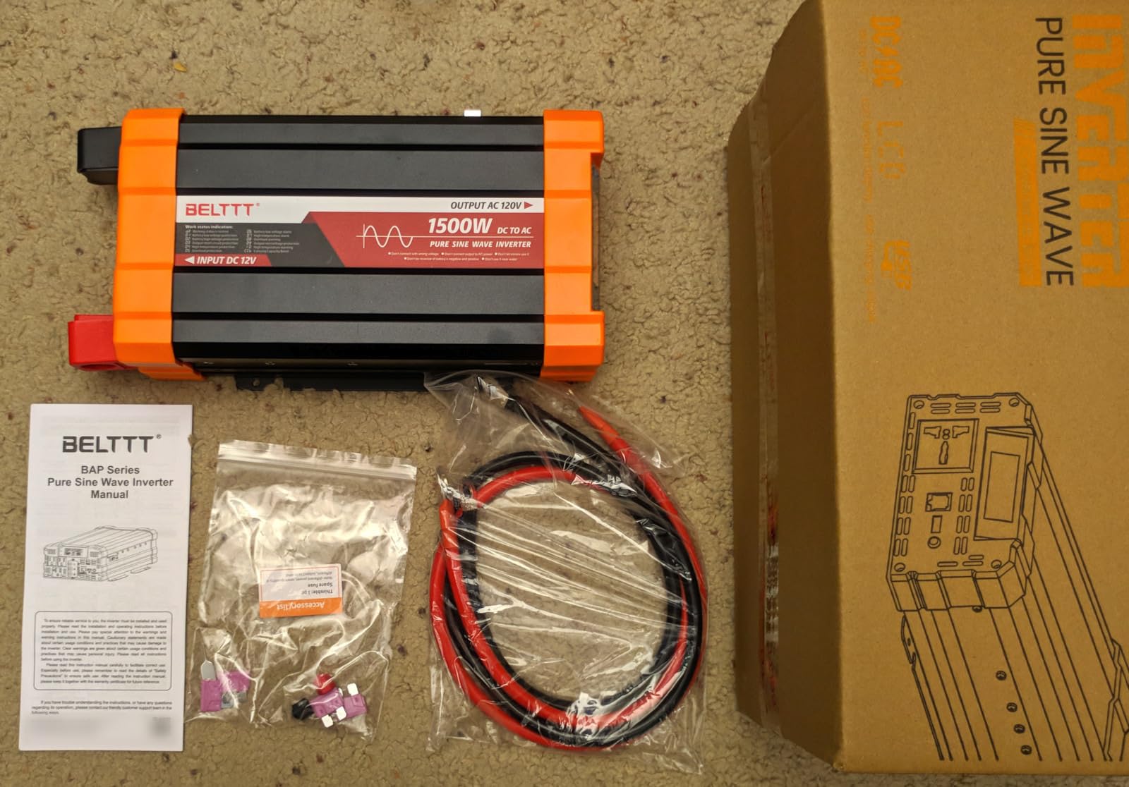 BELTTT 1500W Pure Sine Wave Inverter 12V to 110V Converter, 3000W Surge | LCD Display, Dual AC Outlets, 5V 2.1A USB, Power Inverter 12V to 120V AC for Solar, Off-Grid, Truck, RV, 12V Inverter customer photo 2