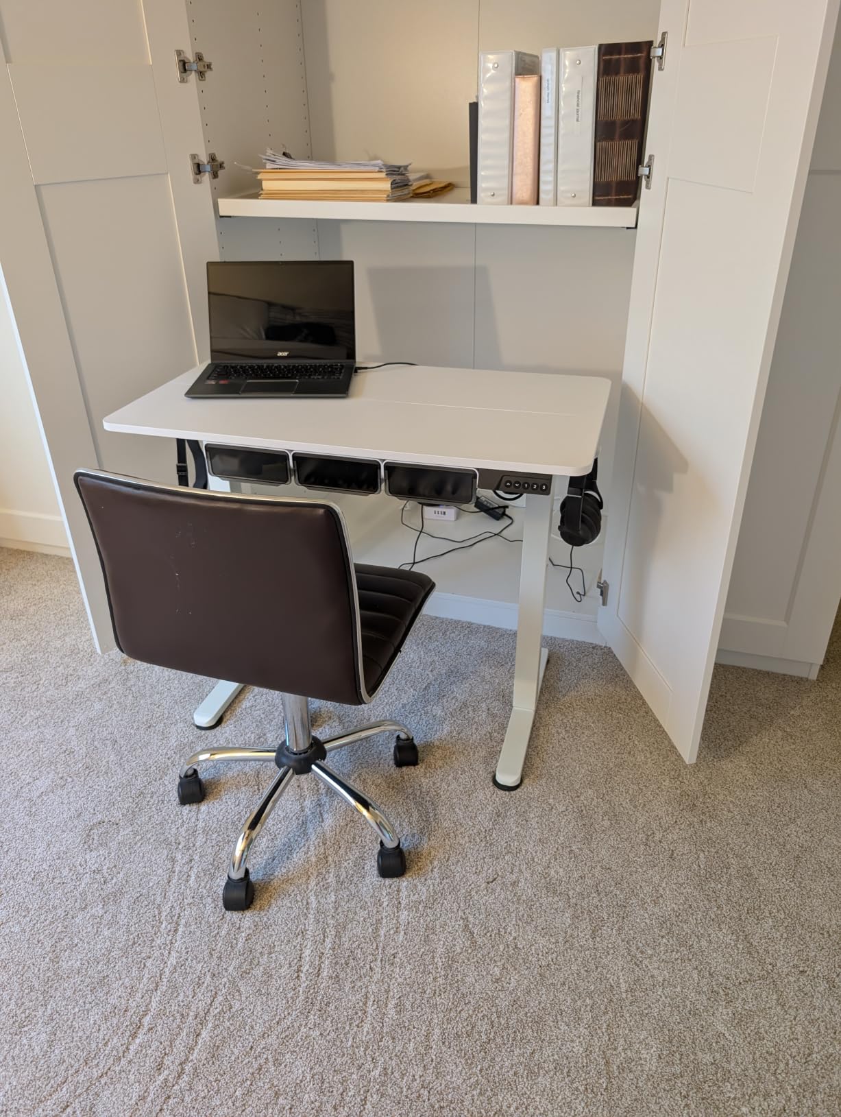 Kingant Standing Desk, 35x20 Inch Electric Height Adjustable Computer Desk | Ergonomic Small Sit Stand Desk Rising Desks for Home Office Stand Up Desk Computer Workstation with Cable Management customer photo 1
