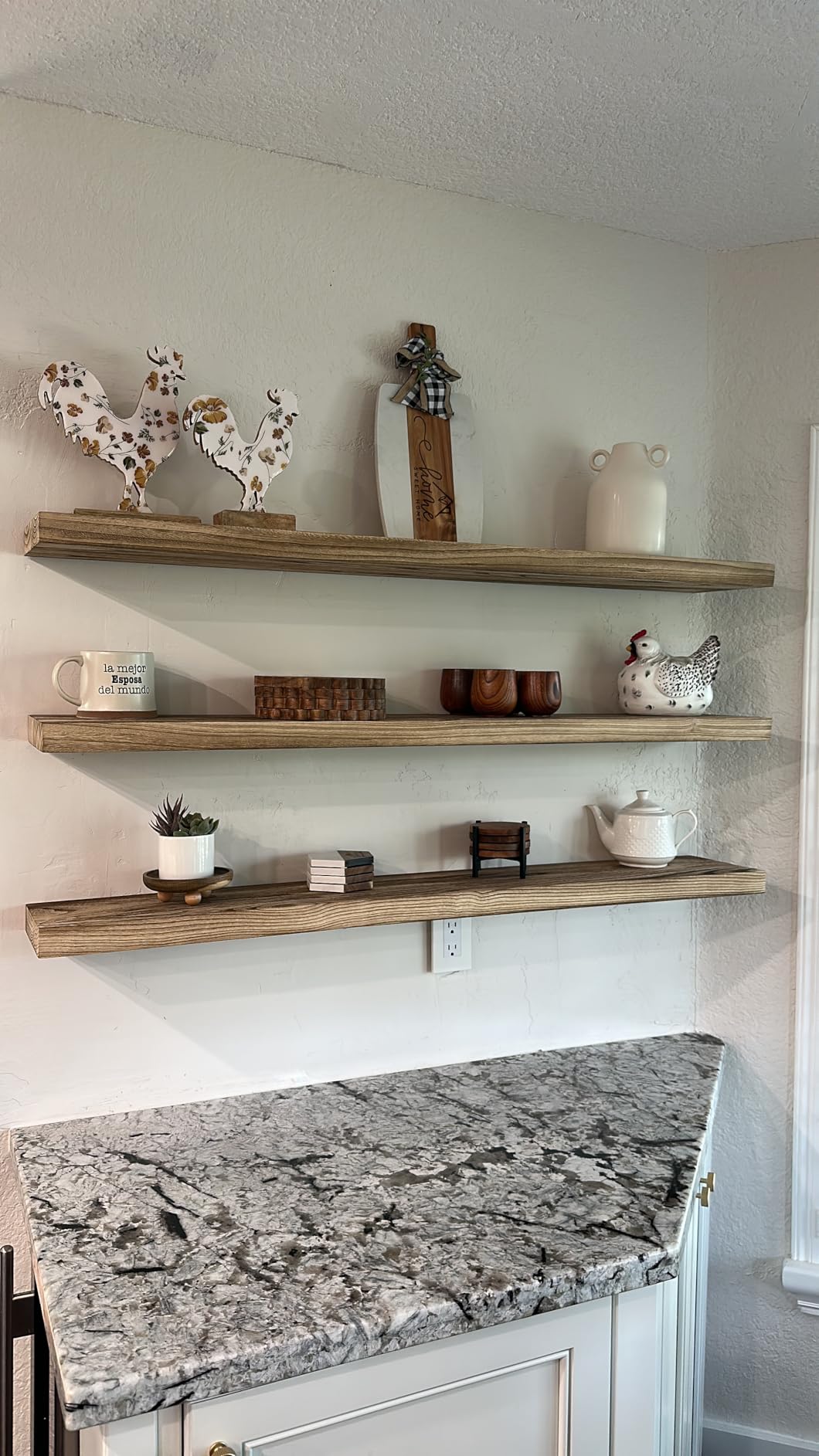 ROGMARS 36 Inches Long Walnut Floating Shelves | Rustic Solid Wood Farmhouse Wall Shelves with Invisible Brackets for Bathroom, Living Room, Bedroom, Kitchen Set of 2 customer photo 1
