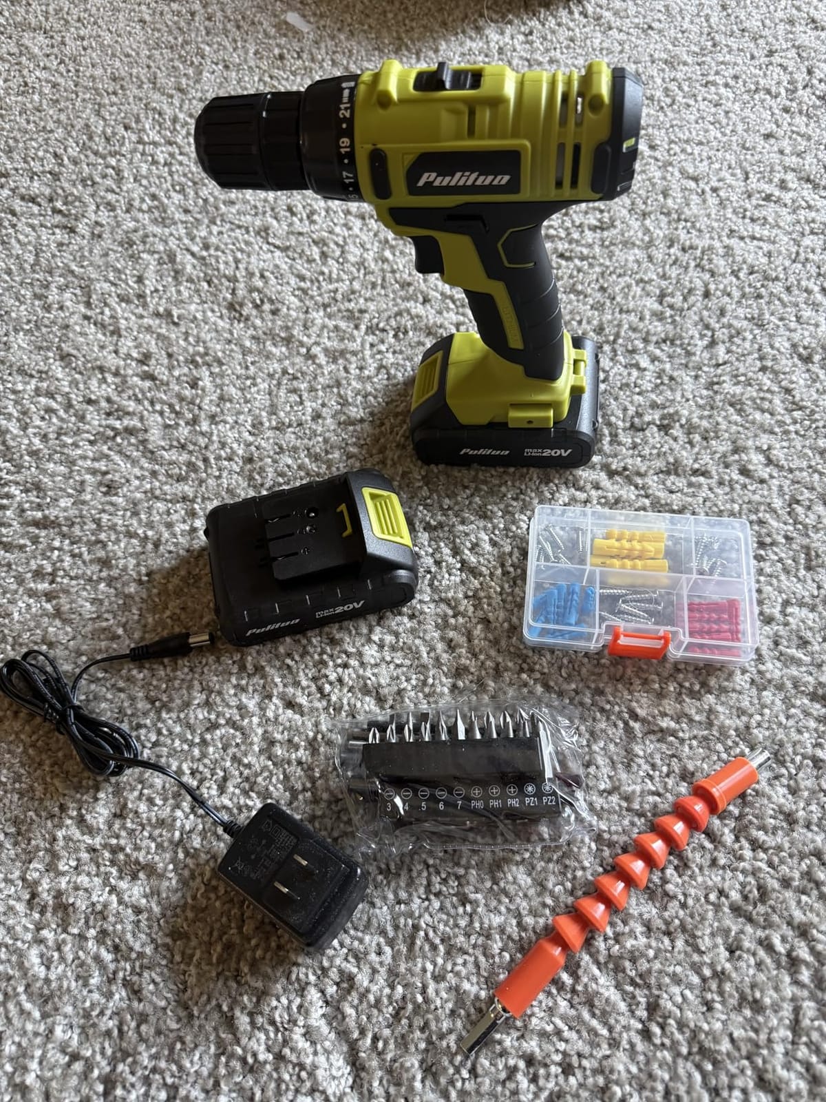 PULITUO'S 20V Cordless Drill/Driver, Electric Screwdriver - 2 Batteries, 30Nm, 21+1 Torque, 2 Speed, Keyless 3/8