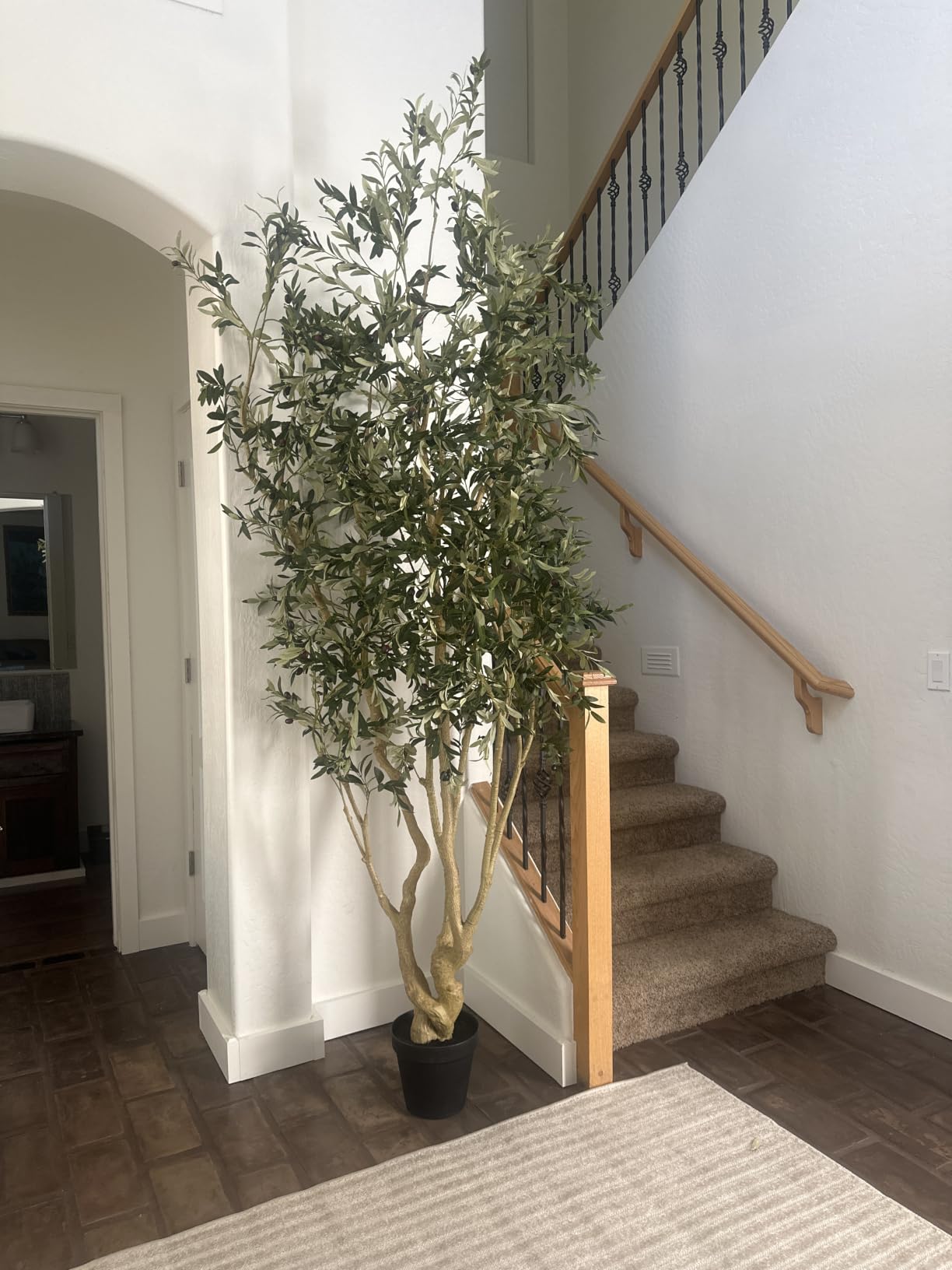 Realead Large Artificial Olive Tree 8ft with Thick Trunk & Realistic Leaves | Tall Faux Olive Tree with Full Dense, Natural Look, Sturdy Base - Fake Olive Tree for Modern Home Office Living Room Decor customer photo 1