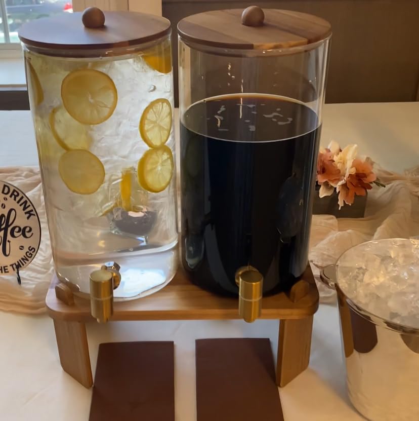 FavorFlavor 2pcs 1.5 Gallon Glass Drink Dispenser with Wood Stand | 6L large Capacity, Beverage Dispenser with Stainless Steel Spigot, Ideal for Lemonade/Juice/Sun Tea/Party Drinks customer photo 1