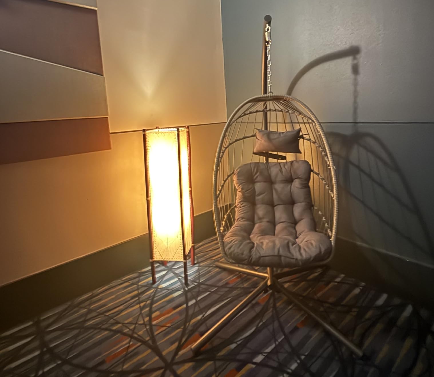 Egg Chair Outdoor with Stand, Indoor Wicker Hanging Egg Swing, Grey | Patio Swinging Chair with Thick Cushion, Egg Shaped Swing for Bedroom Porch Balcony, Rattan Hammock Chairs 370 LBS Capacity customer photo 2