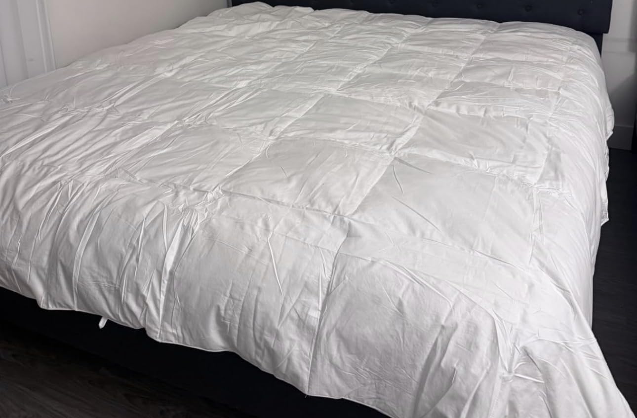 Hotel Grand Luxury White Goose Feather Down Fiber Comforter Full Queen Size | 100% Cotton Cover All Season Duvet Insert Queen, Medium Warmth Bedding Comforter with 8 Corner Loops, 90x90 Inch customer photo 1