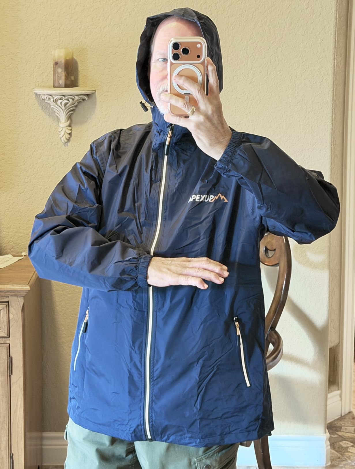 APEXUP Packable Rain Jacket Men with Reflective Zipper, Lightweight Waterproof Raincoat, Mens Rain Jacket for Outdoor Sports customer photo 2