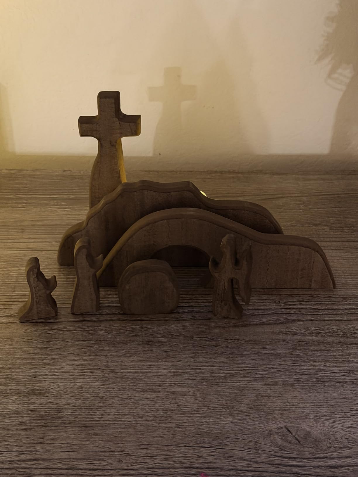 NEROSUN Empty Tomb Easter Scene and Cross Decoration, Wooden Jesus Resurrection Nativity Set, Religious Christian Tabletop Decor for Home Office Christian customer photo 2