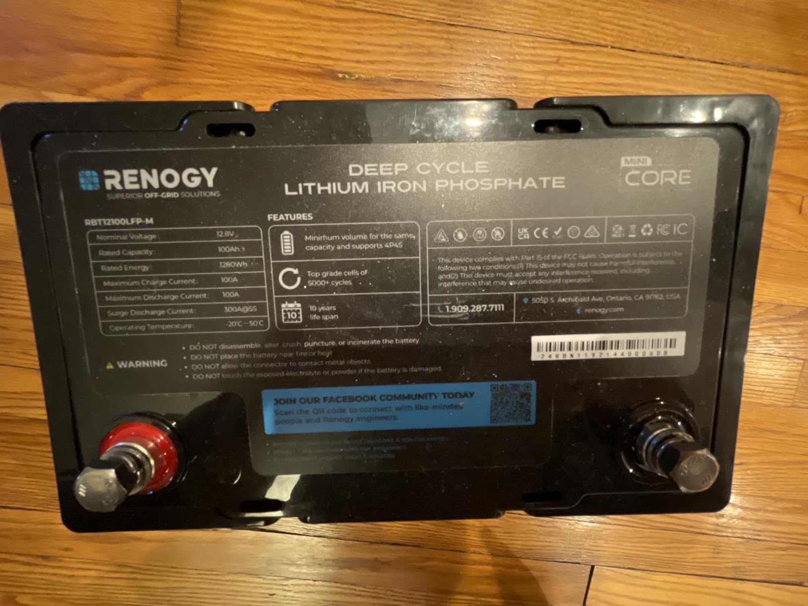 Renogy 12V 100Ah LiFePO4 Lithium Battery Mini Size, 100A BMS for Ultimate Safety, Deep Cycle w/Remote Monitoring Compatibility, Backup Power for RVs, Cabins, Marine, and Off-Grid Systems - Core Series customer photo 1
