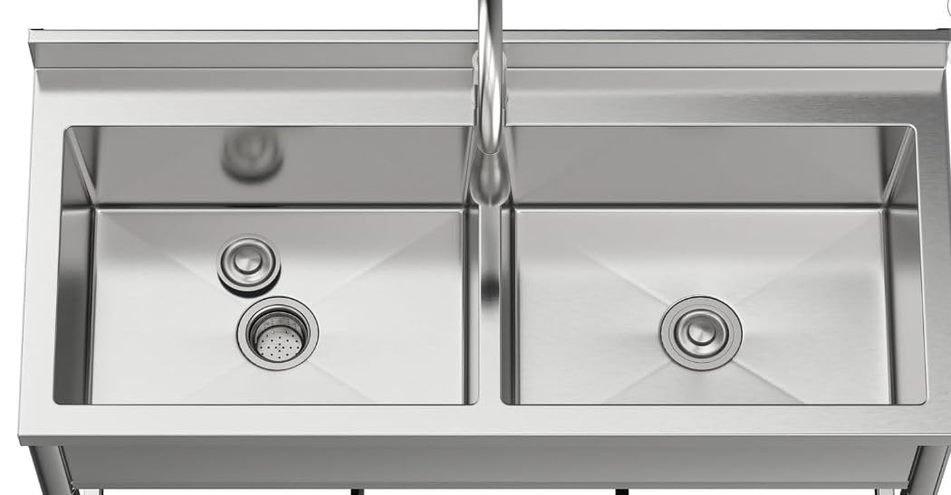 2-Compartment Commercial Sink Large Stainless Steel Utility Sink | Free Standing Kitchen Sink Double Bowl with Pull-out Faucet for Restaurant Garage Shop Cafe Outdoor customer photo 2