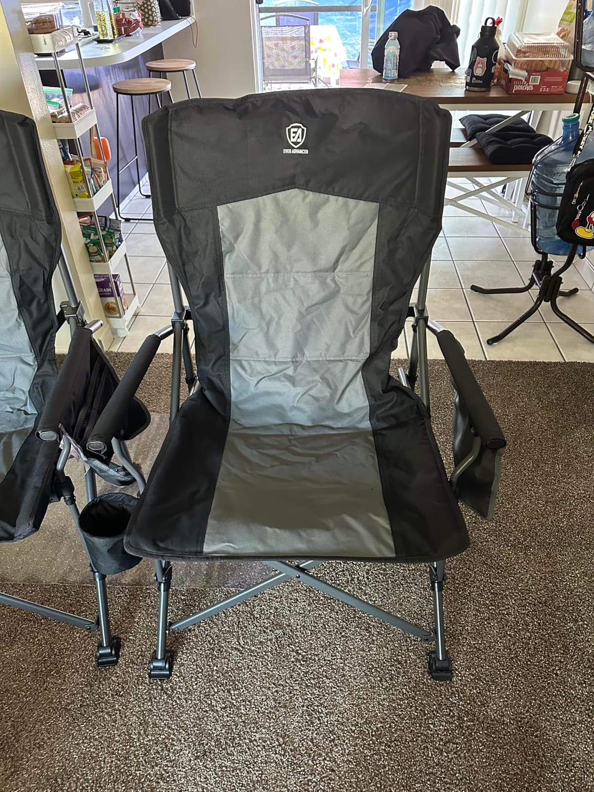 EVER ADVANCED Oversized Folding Camping Chair, Heavy Duty Lawn Chair with Side Pockets, Portable Collapsible Quad Chair for Outside, Support Up to 500lbs, Grey customer photo 2