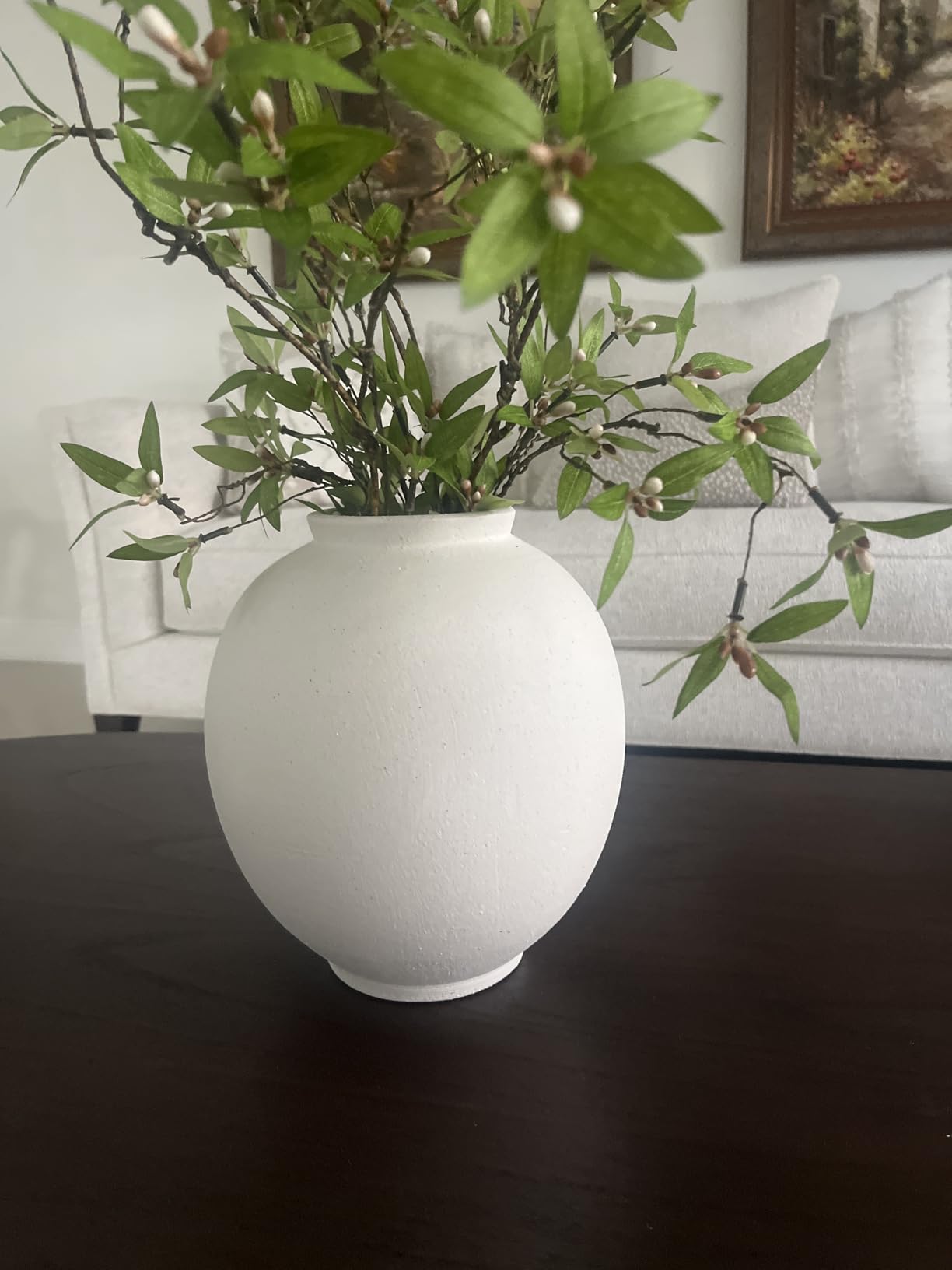 Large White Ceramic Vase - 9.8 Inch Rustic Farmhouse Flower Vase for Home Decor, Minimalist Tall Vases for Living Room, Table, Bathroom, Holiday & Weddings (Sandstone White) customer photo 2