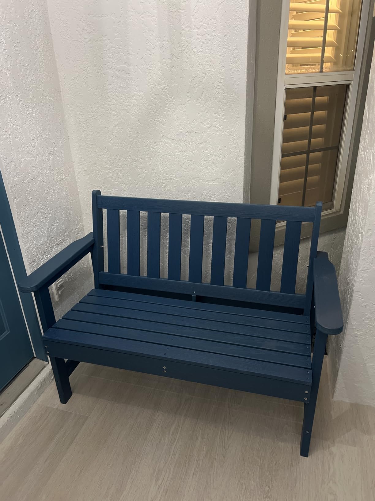 SERWALL HDPE Outdoor Bench, Weatherproof Porch Bench, 1 Pack, Navy, 660 lbs Weight Capacity, Suitable for 2 Person, HDPE Material for Outdoor Garden Park Use customer photo 1