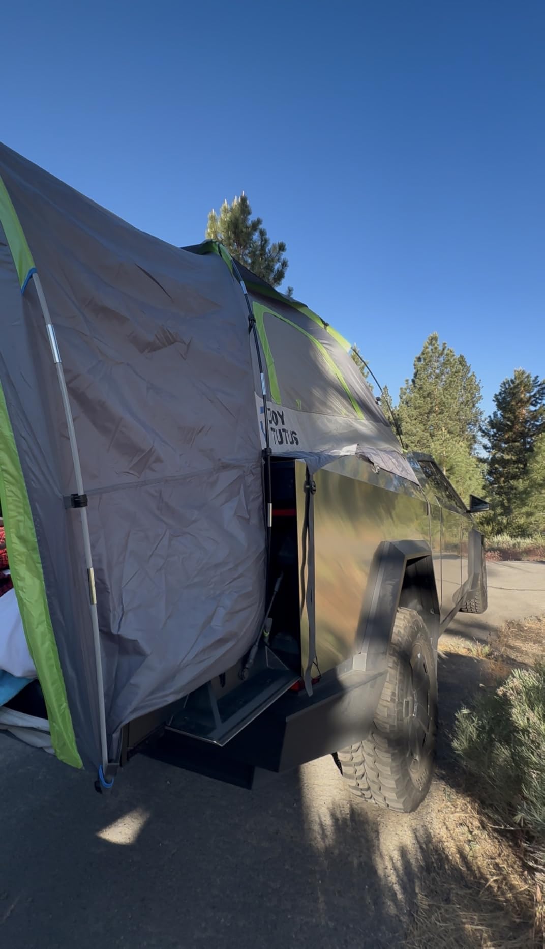 JOYTUTUS Truck Tent with Rainfly 5.0Ft, Straight Spacious Truck Bed Tent with Sky View Mesh, Waterproof PU2000mm Double Layer for 2 Person, Gray Green customer photo 1