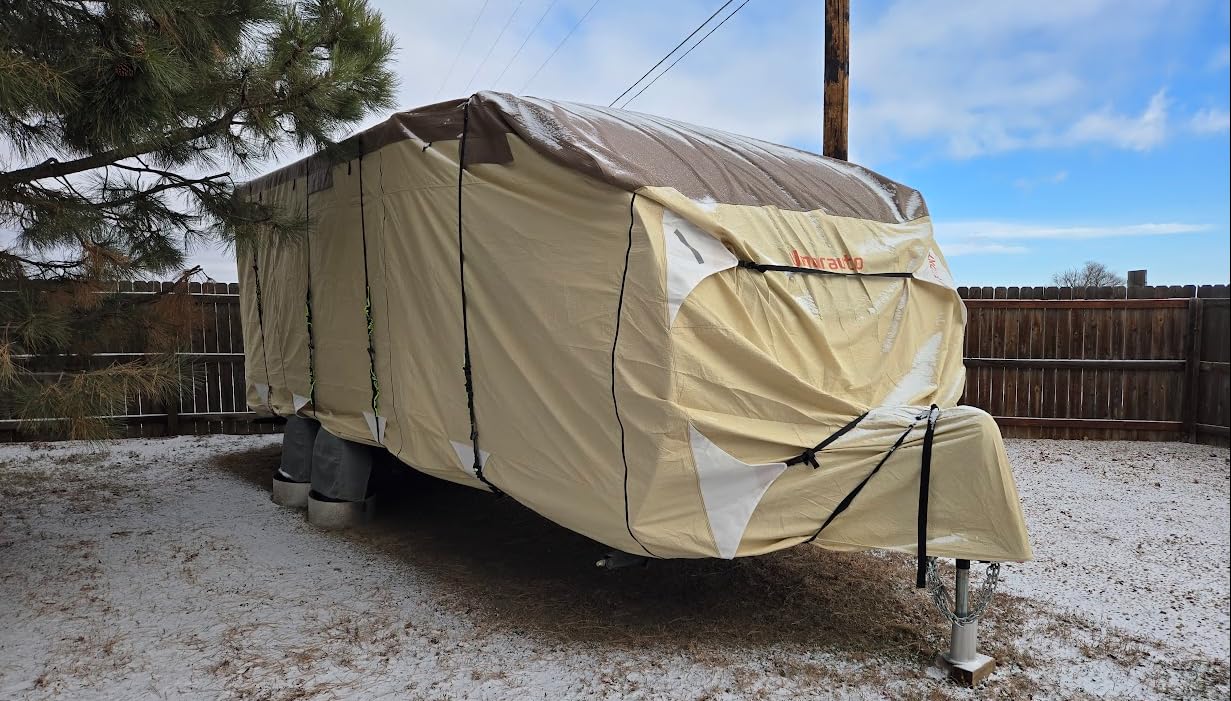 Umbrauto Class A RV Cover 34' ~ 37' - Upgraded Heavy-Duty 9-Layers Top Class A Motorhome Cover, Windproof & Breathable Toy Hauler Travel Trailer Covers Includes 3 Extra Straps & Gutter Covers customer photo 1