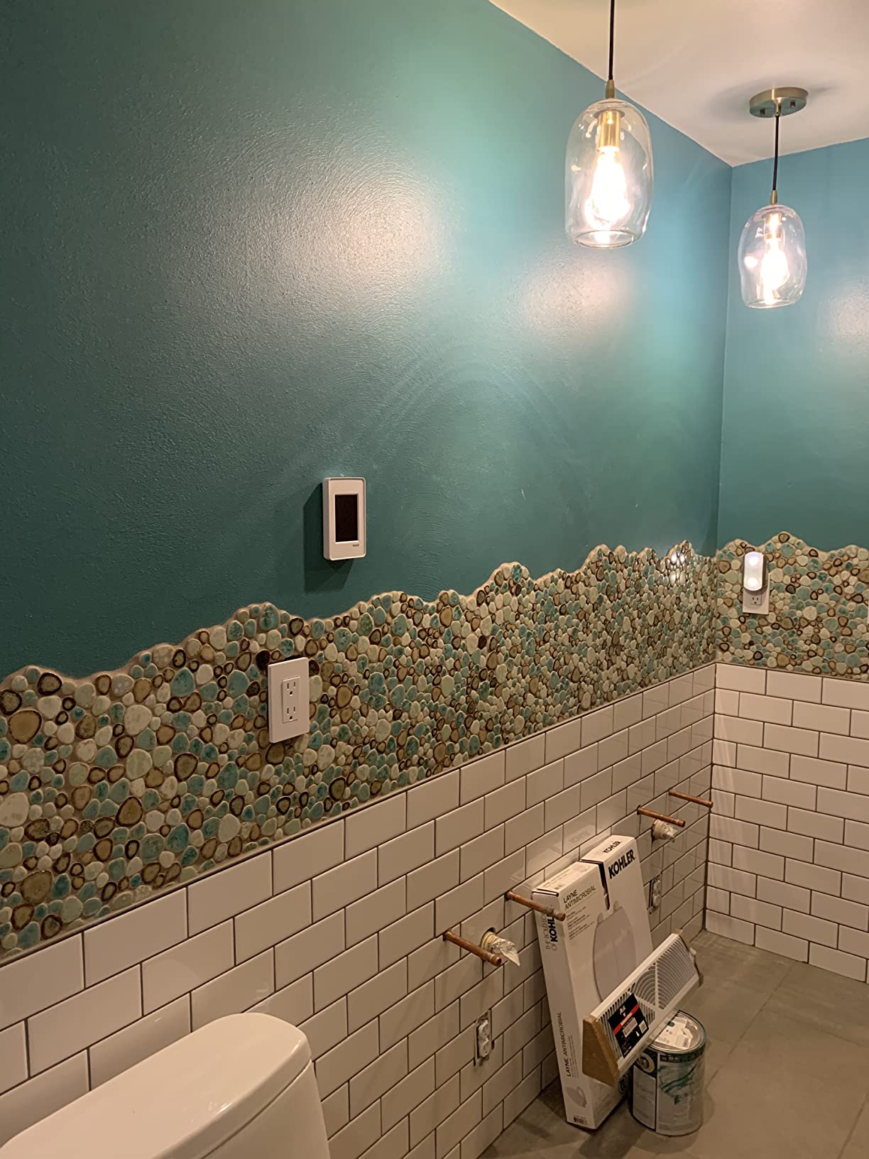 Hominter Ceramic Pebble Mosaic Tile, Aqua Cream Coffee, 5 Sq Ft | Crystal Glazed Porcelain, River Stone Look, 12